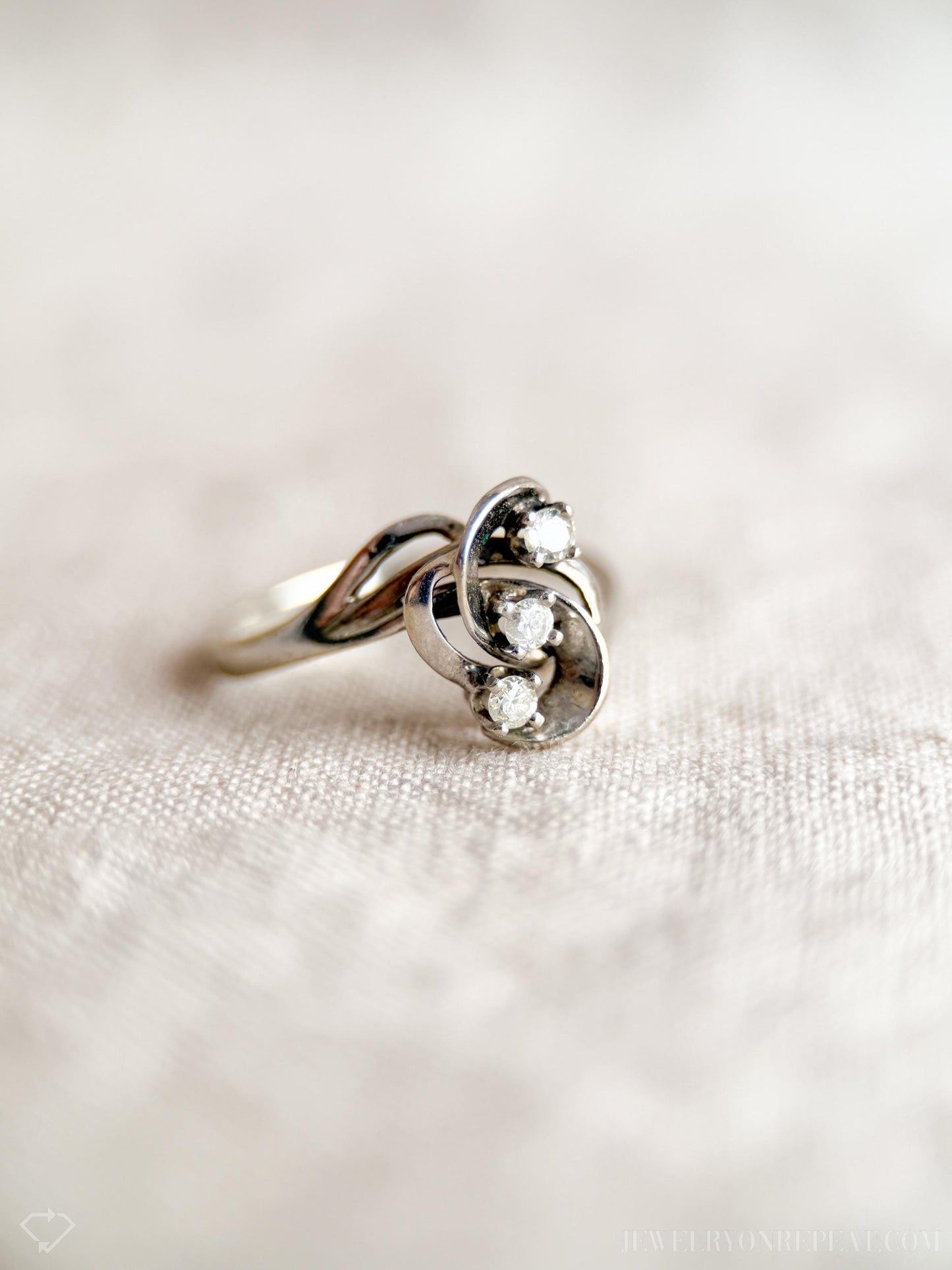 Vintage Diamond Cluster Ring in 14k White Gold, Antique Jewelry from the 1970s - Timeless, Sustainable, @JewelryOnRepeat