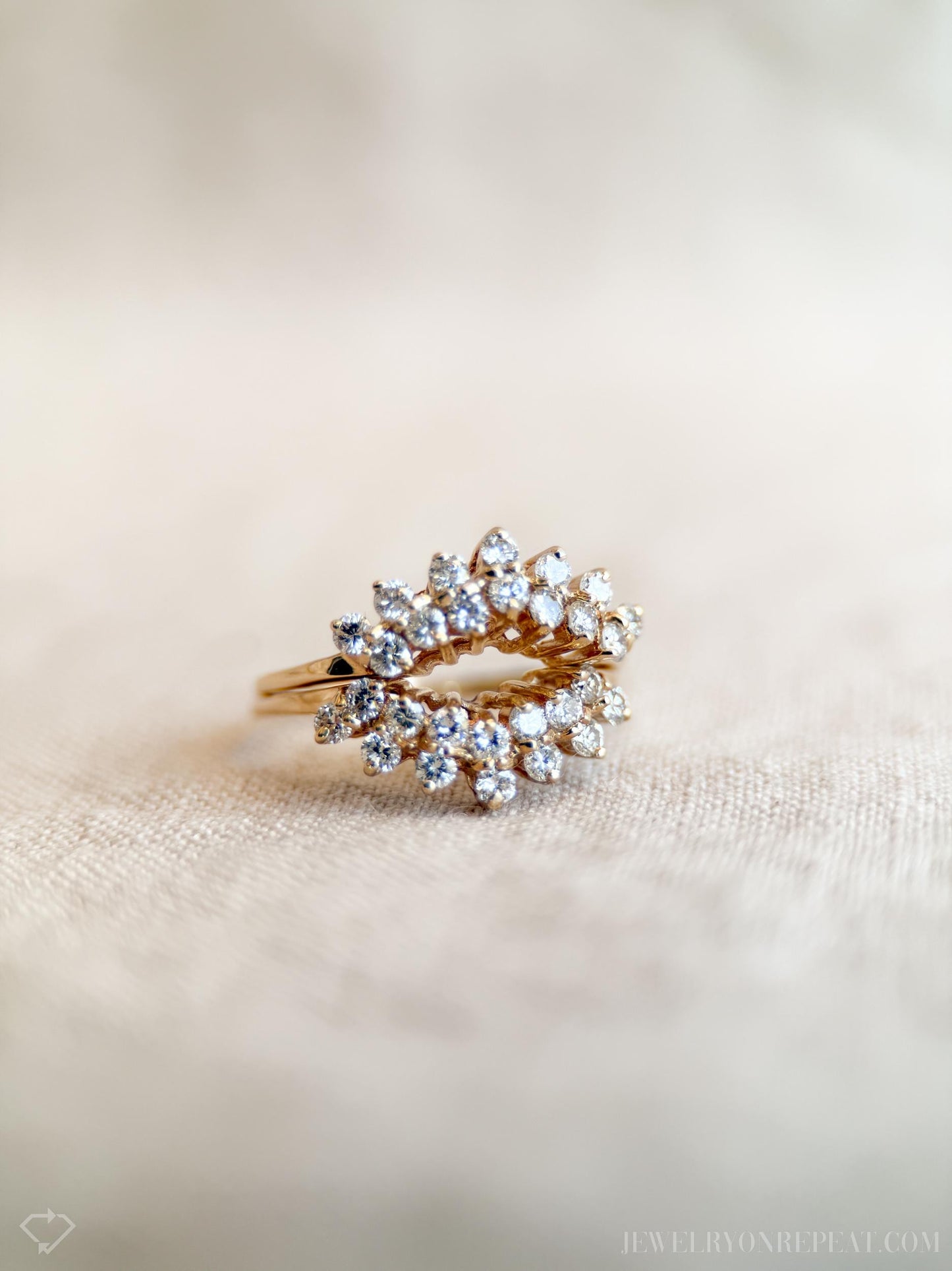 Vintage Matching Curved Diamond Wedding Bands in 14k Gold, Ring Guard Bands from the 1990s - Timeless, Sustainable, @JewelryOnRepeat