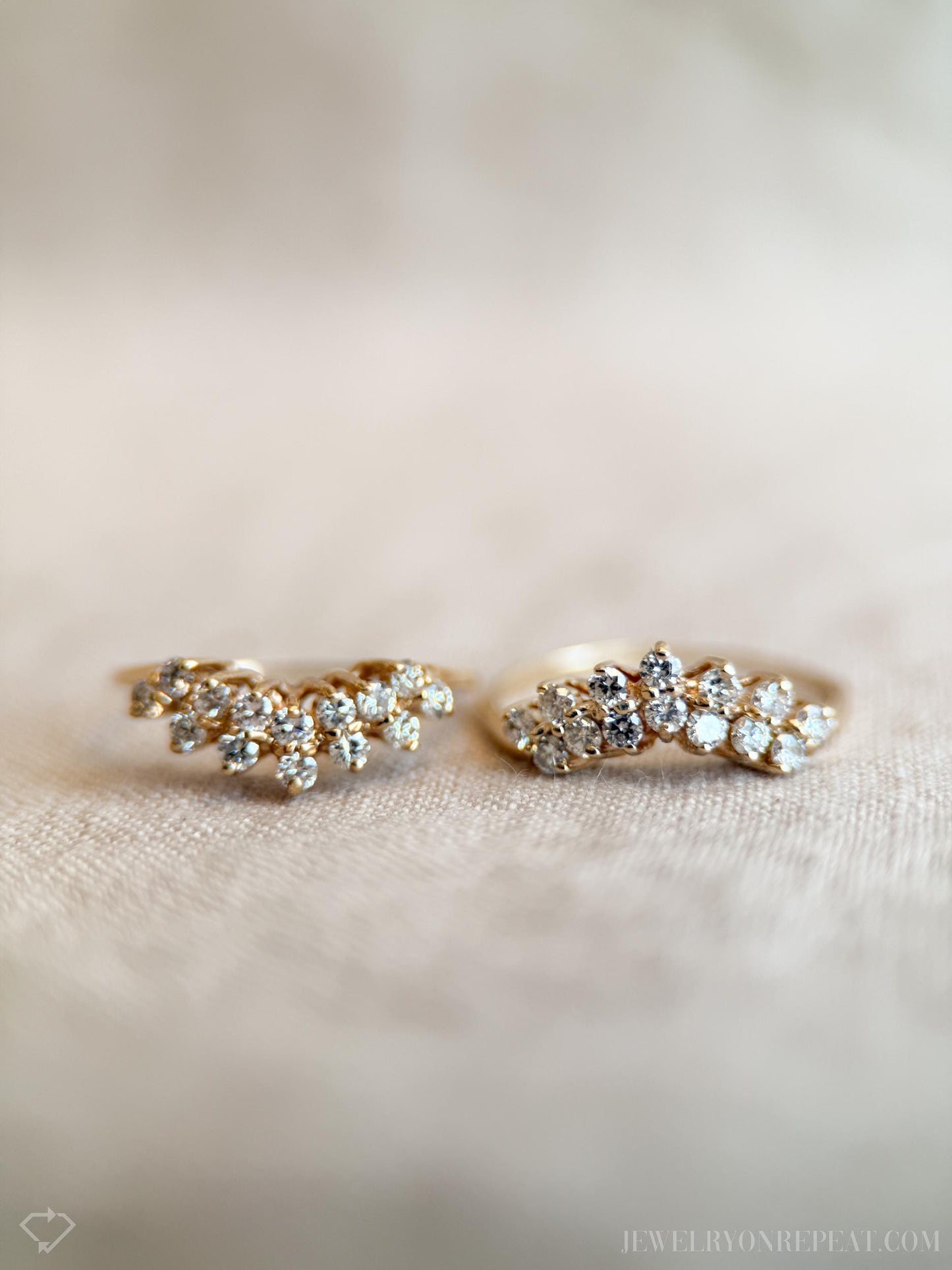 Vintage Matching Curved Diamond Wedding Bands in 14k Gold, Ring Guard Bands from the 1990s - Timeless, Sustainable, @JewelryOnRepeat