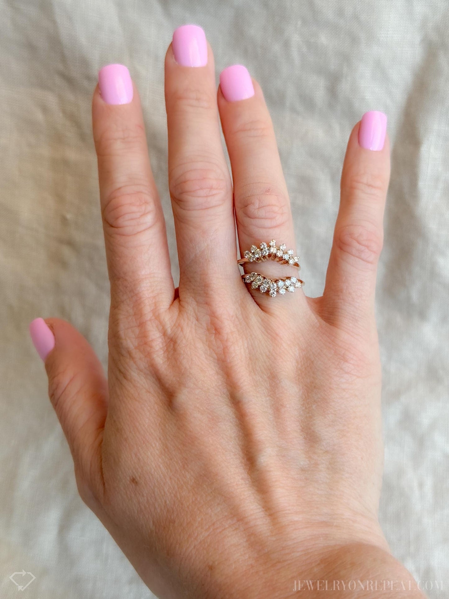 Vintage Matching Curved Diamond Wedding Bands in 14k Gold, Ring Guard Bands from the 1990s - Timeless, Sustainable, @JewelryOnRepeat