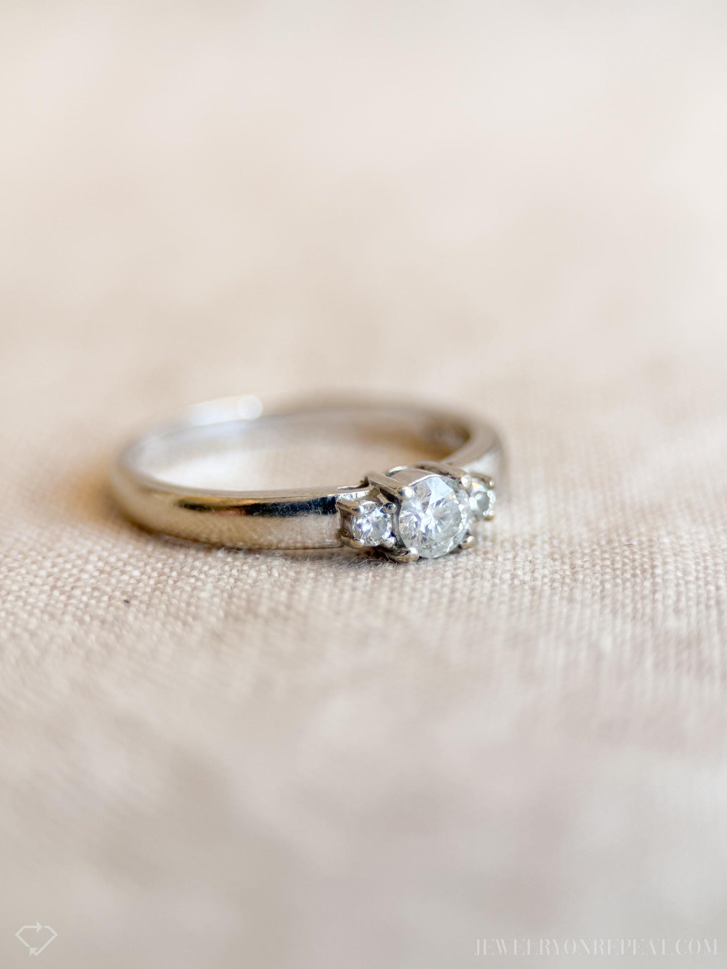 Vintage Three Stone Diamond Engagement Ring in 14k White Gold, Retro Jewelry from the 1990s - Timeless, Sustainable, @JewelryOnRepeat