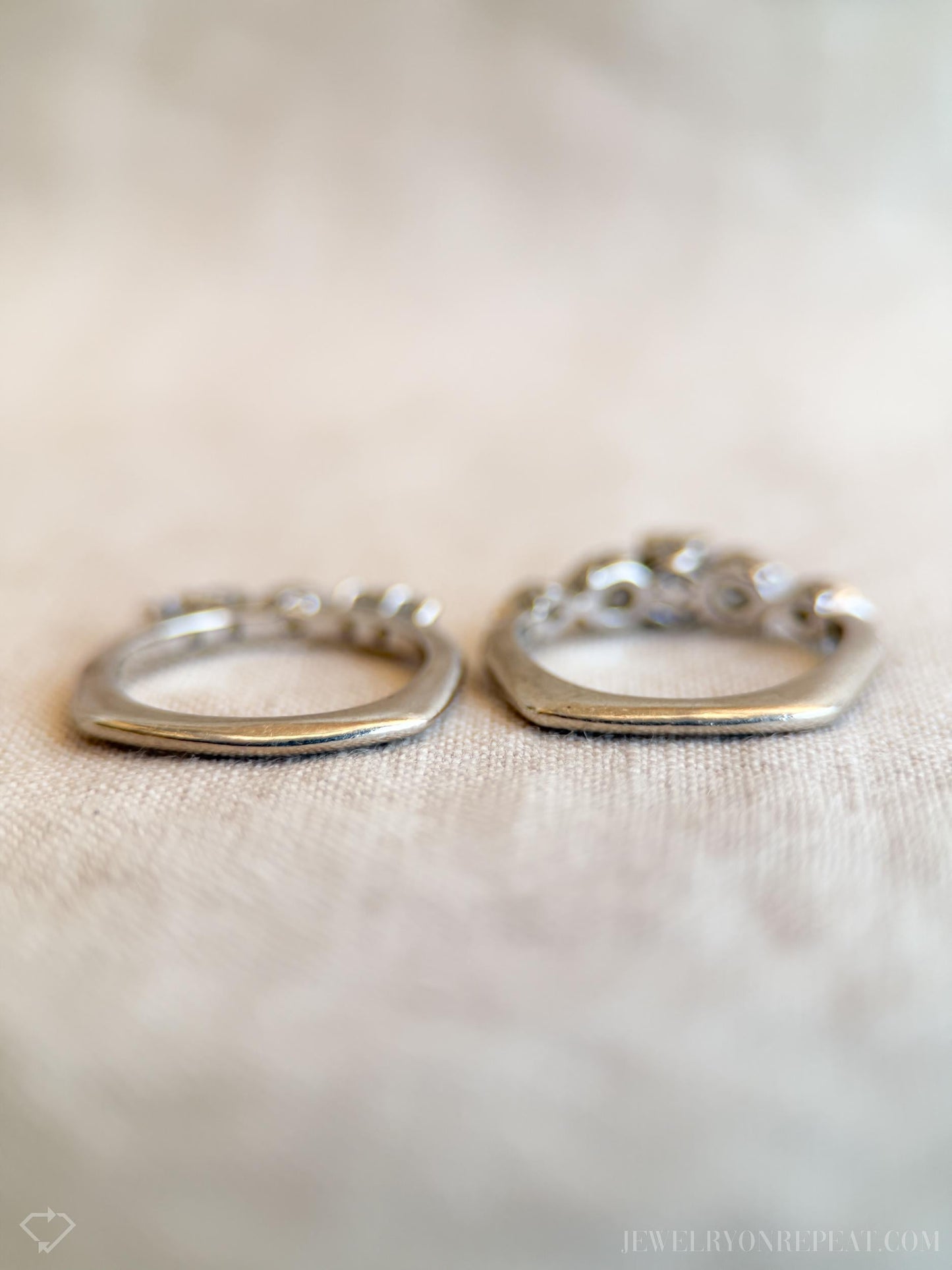Vintage Diamond Filigree Bridal Set, Engagement Ring and Wedding Band in 14k White Gold - Timeless, Sustainable @JewelryOnRepeat