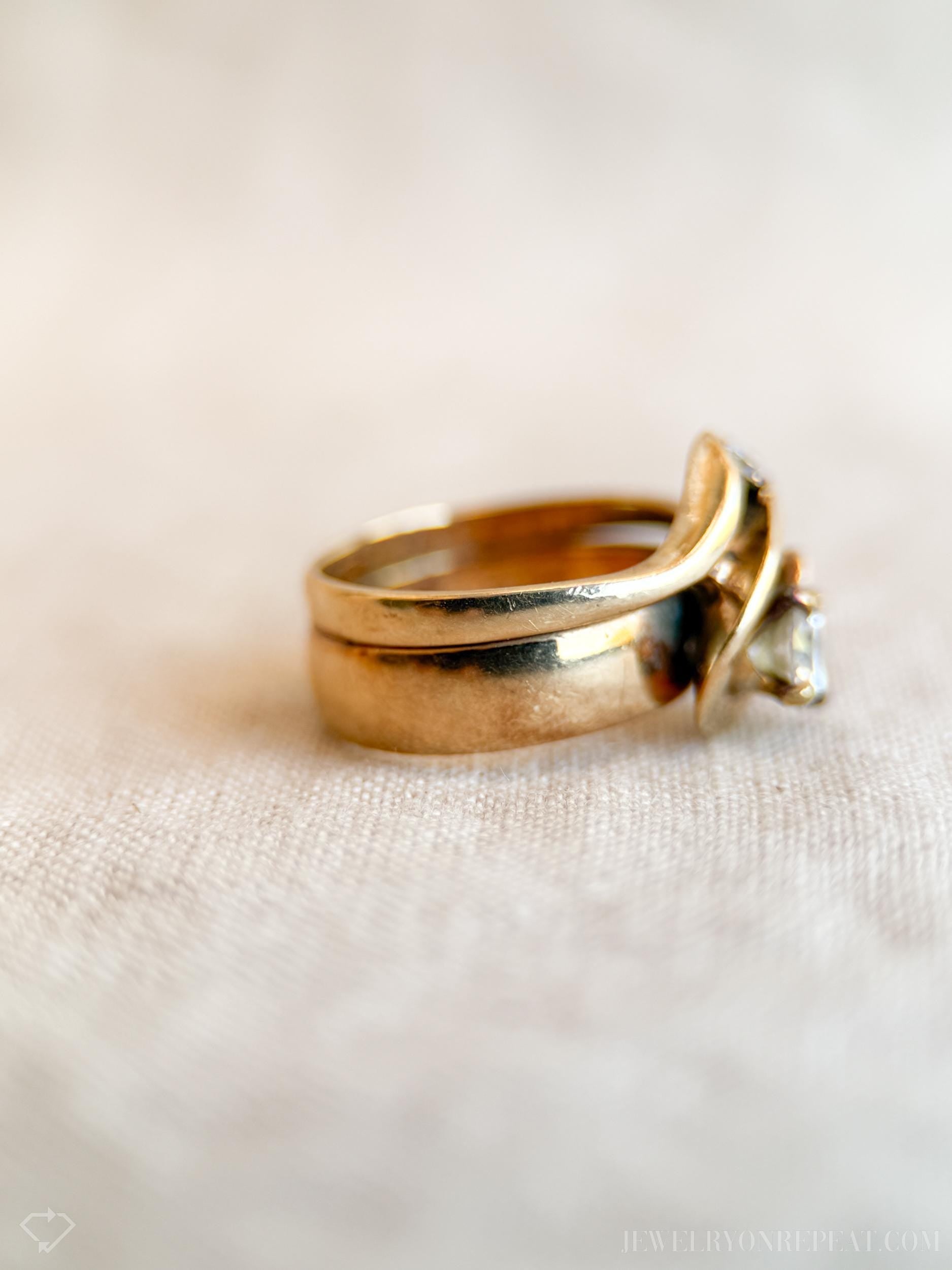 Vintage Diamond Bridal Set Freeform Engagement Ring and Wedding Band in 14k Gold, Antique 1930s Jewelry - Timeless, @JewelryOnRepeat