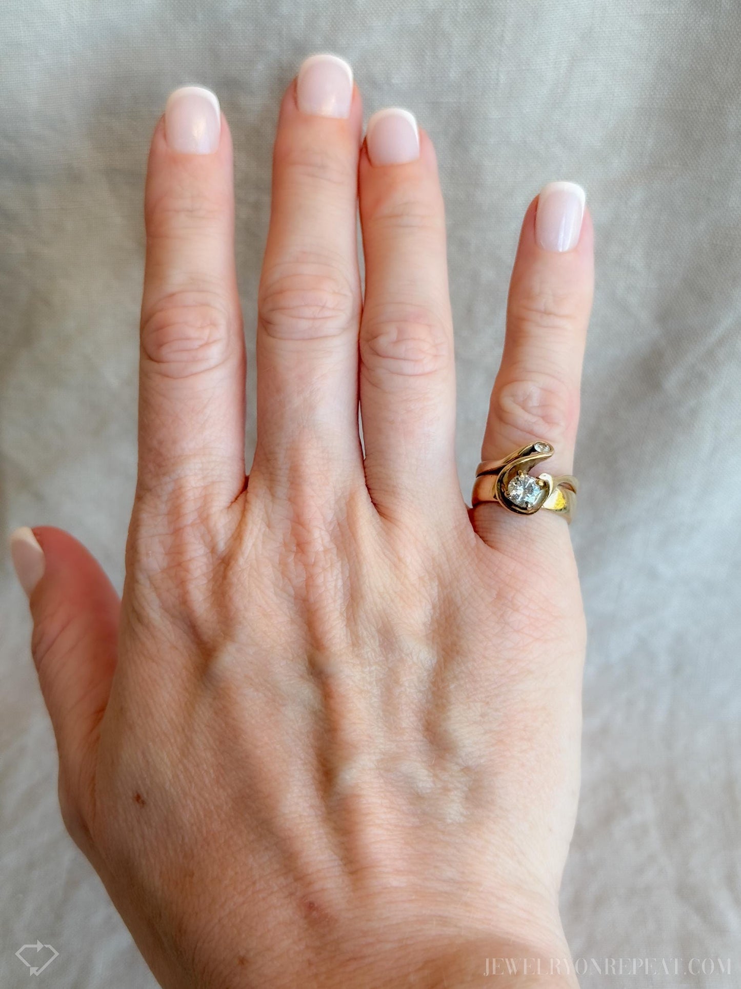 Vintage Diamond Bridal Set Freeform Engagement Ring and Wedding Band in 14k Gold, Antique 1930s Jewelry - Timeless, @JewelryOnRepeat