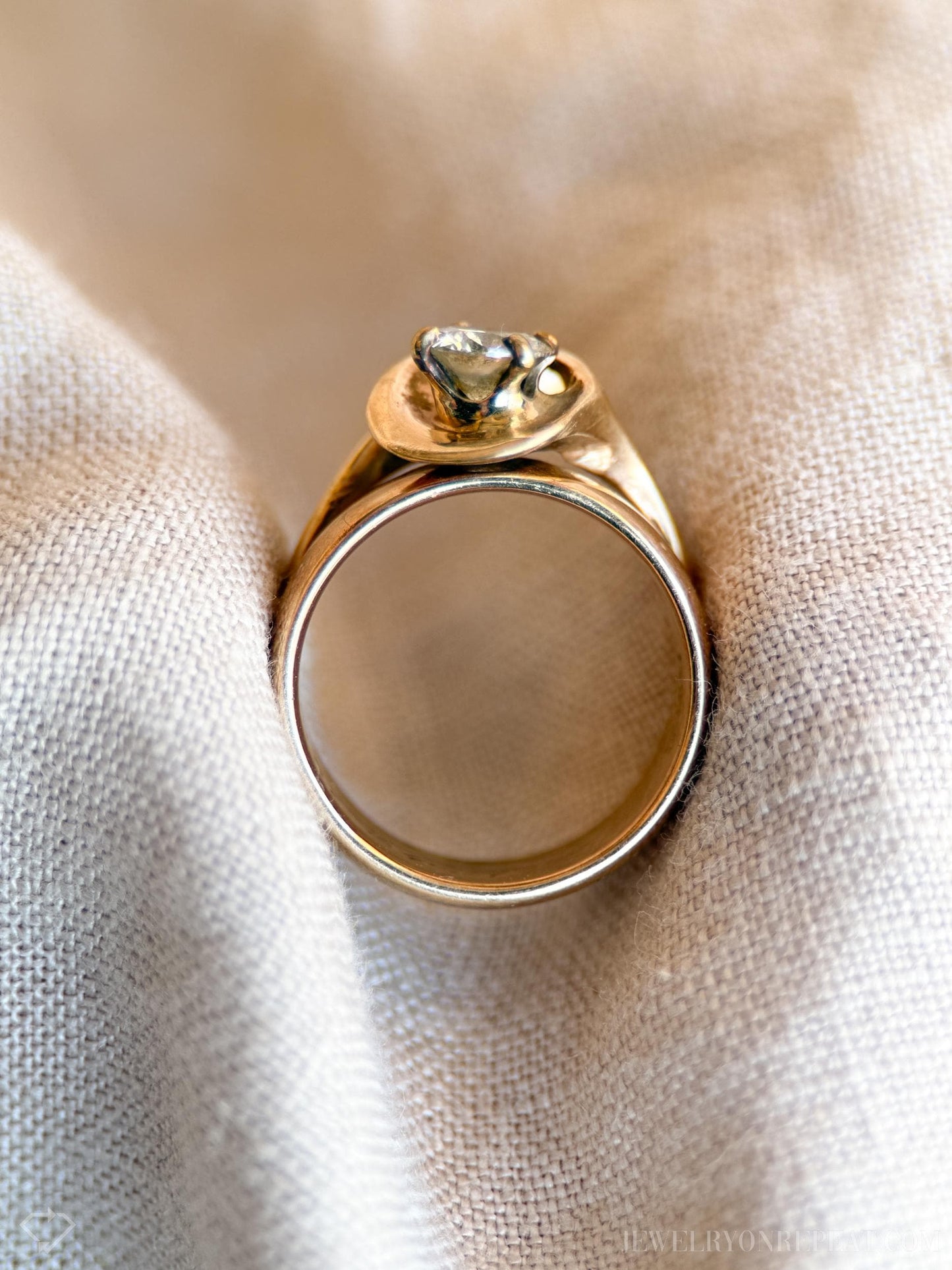 Vintage Diamond Bridal Set Freeform Engagement Ring and Wedding Band in 14k Gold, Antique 1930s Jewelry - Timeless, @JewelryOnRepeat