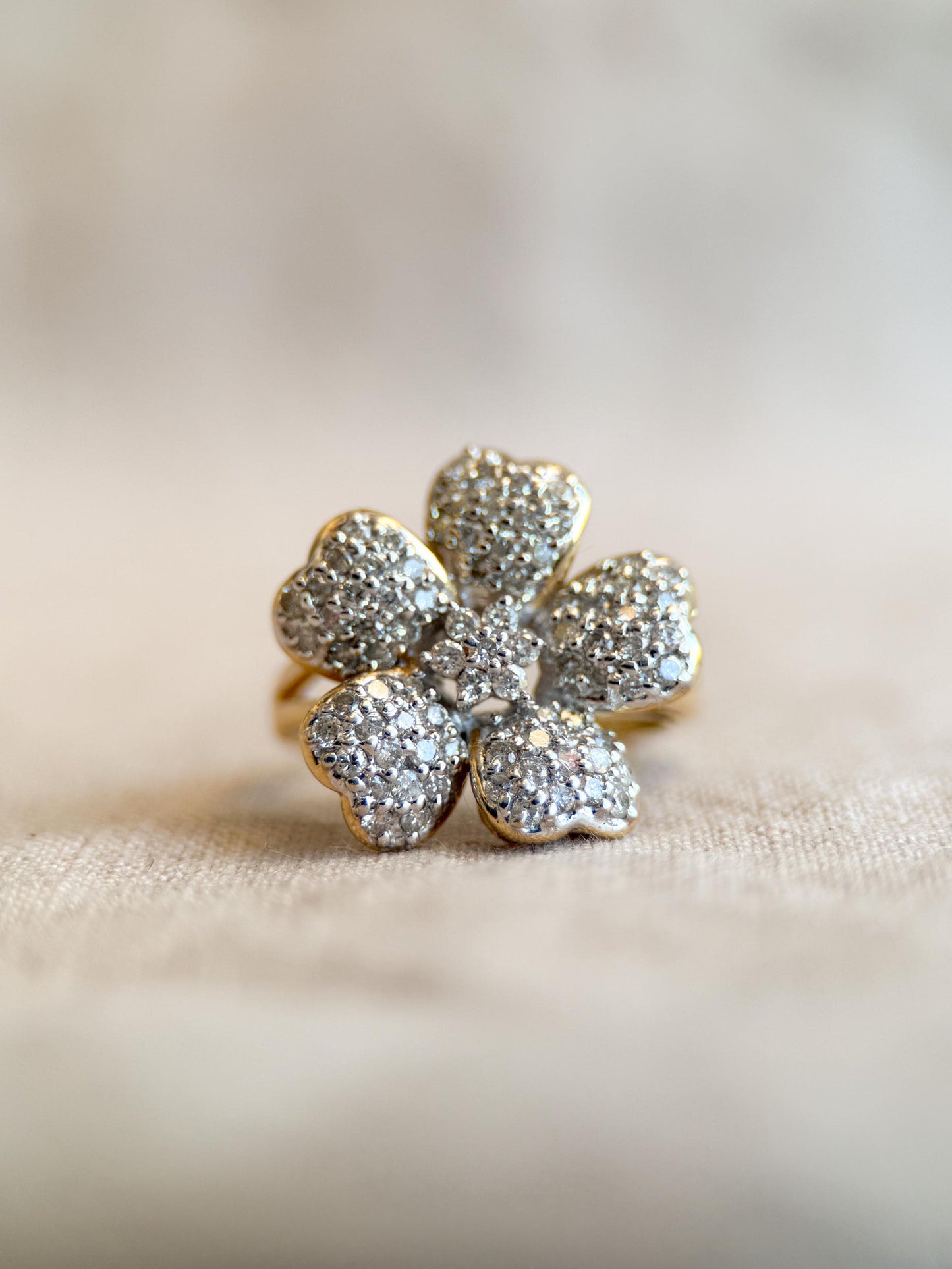 Vintage Diamond Cluster Flower Ring in 14k Gold, Vintage Jewelry from the 1990s - Timeless, Sustainable, @JewelryOnRepeat