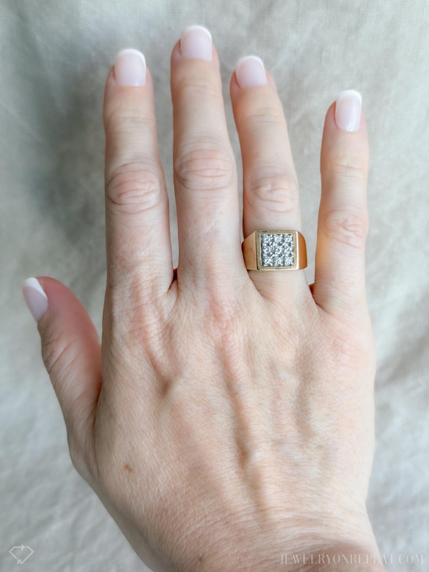 Vintage Unisex Diamond Cluster Flat Top Ring in 14k Gold, Art Deco Jewelry from the 1970s - Timeless, Sustainable @JewelryOnRepeat