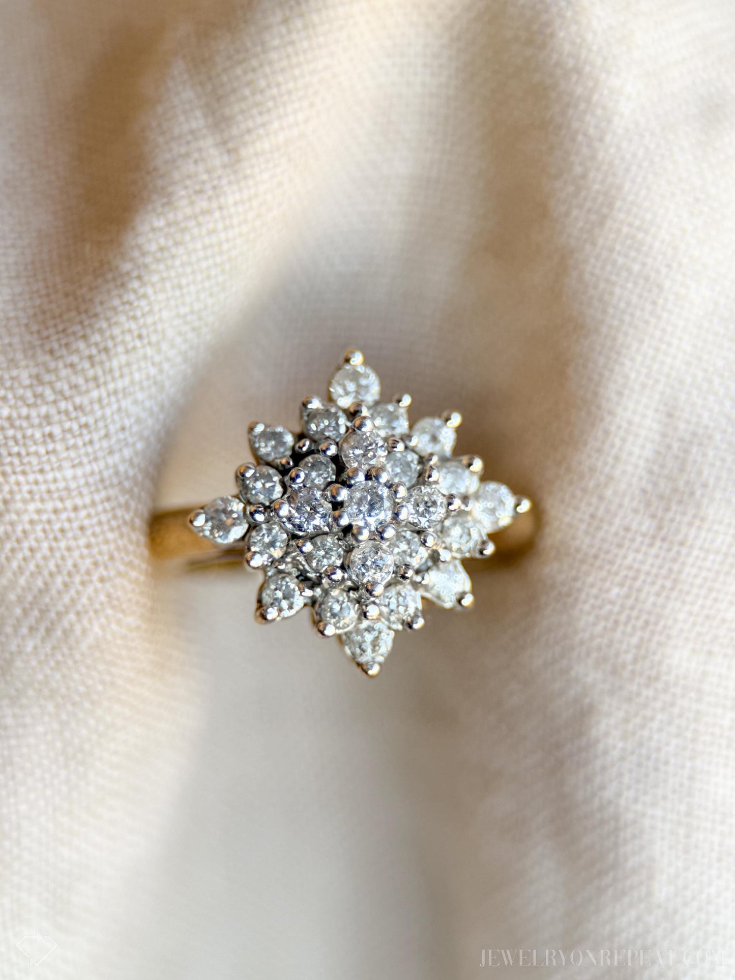 Vintage Diamond Cluster Ring in 14k Gold, Vintage Jewelry from the 1990s - Timeless, Sustainable, @JewelryOnRepeat