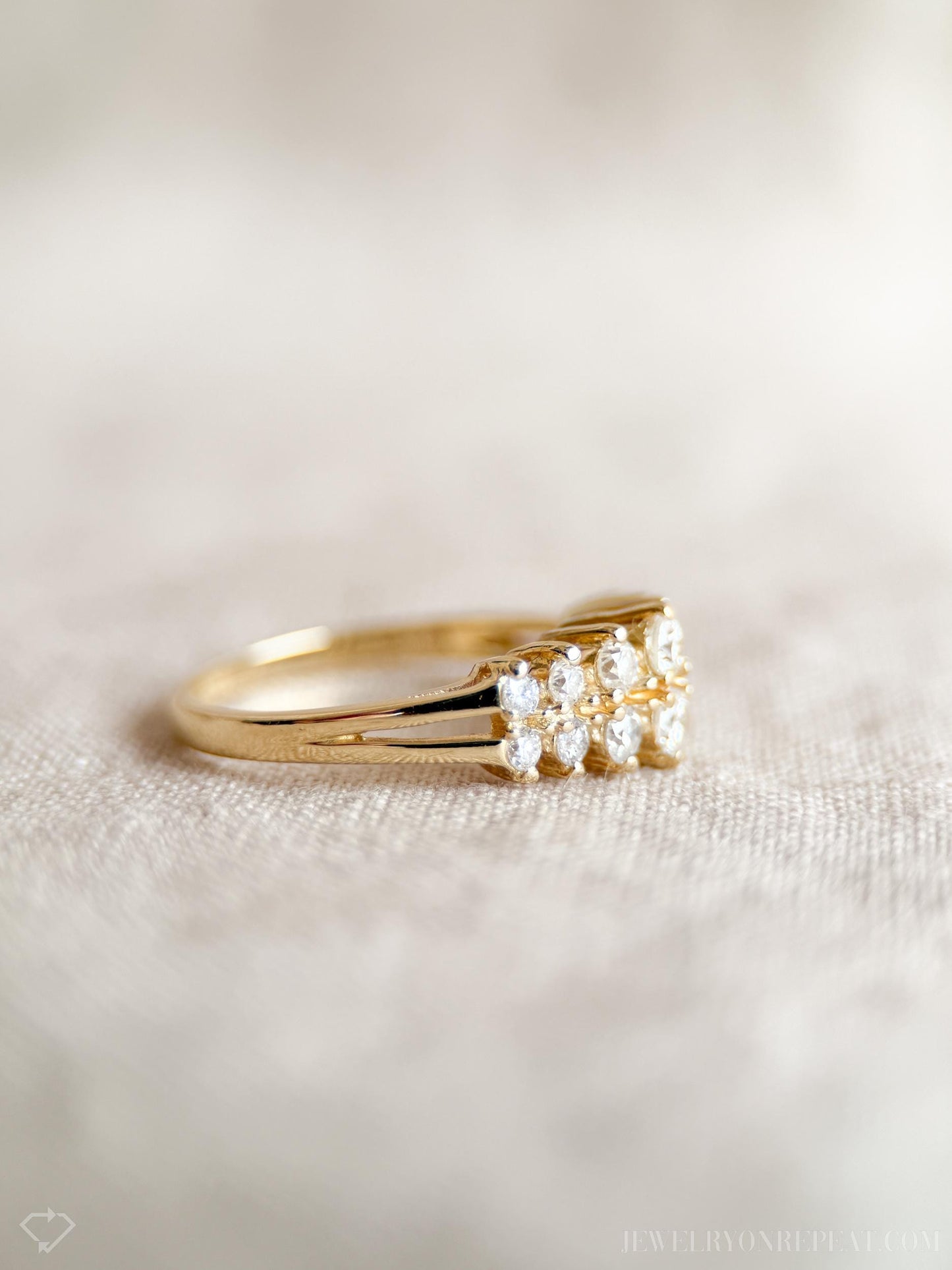 Vintage Diamond Pyramid Set Anniversary Band in 14k Gold, Retro Jewelry from the 1990s - Timeless, Sustainable, @JewelryOnRepeat