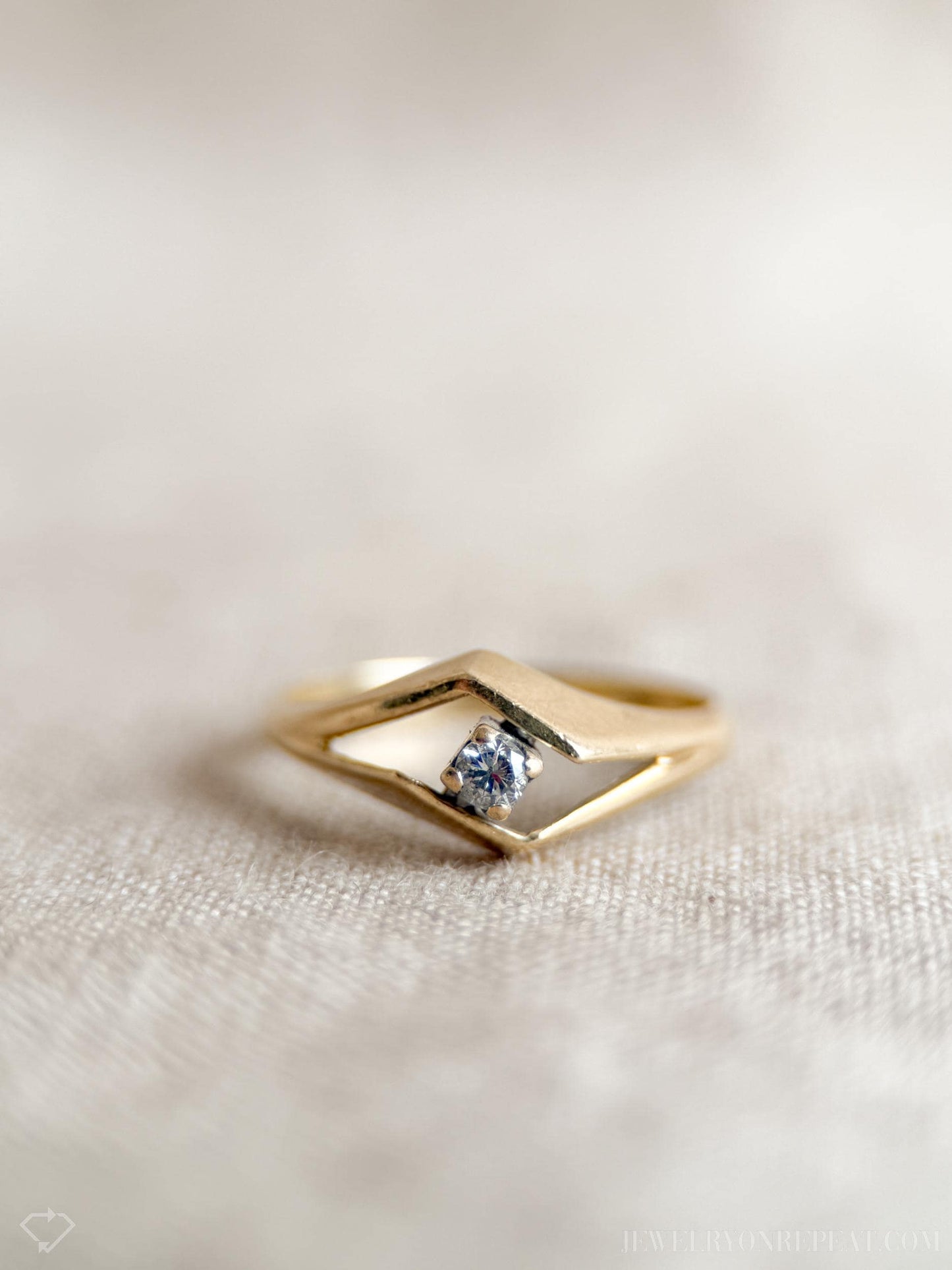 Vintage Diamond Art Deco Solitaire Engagement Ring in 14k Gold, Antique 1960s Jewelry - Timeless, Sustainable, @JewelryOnRepeat