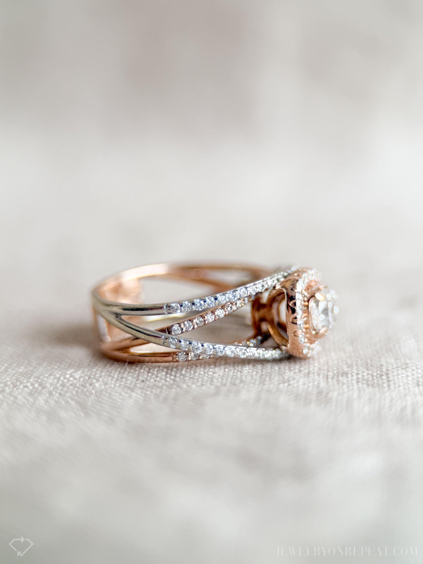 Vintage Diamond Halo Engagement Ring in 14k Rose and White Gold, Retro Jewelry from the 1990s - Timeless, Sustainable, @JewelryOnRepeat
