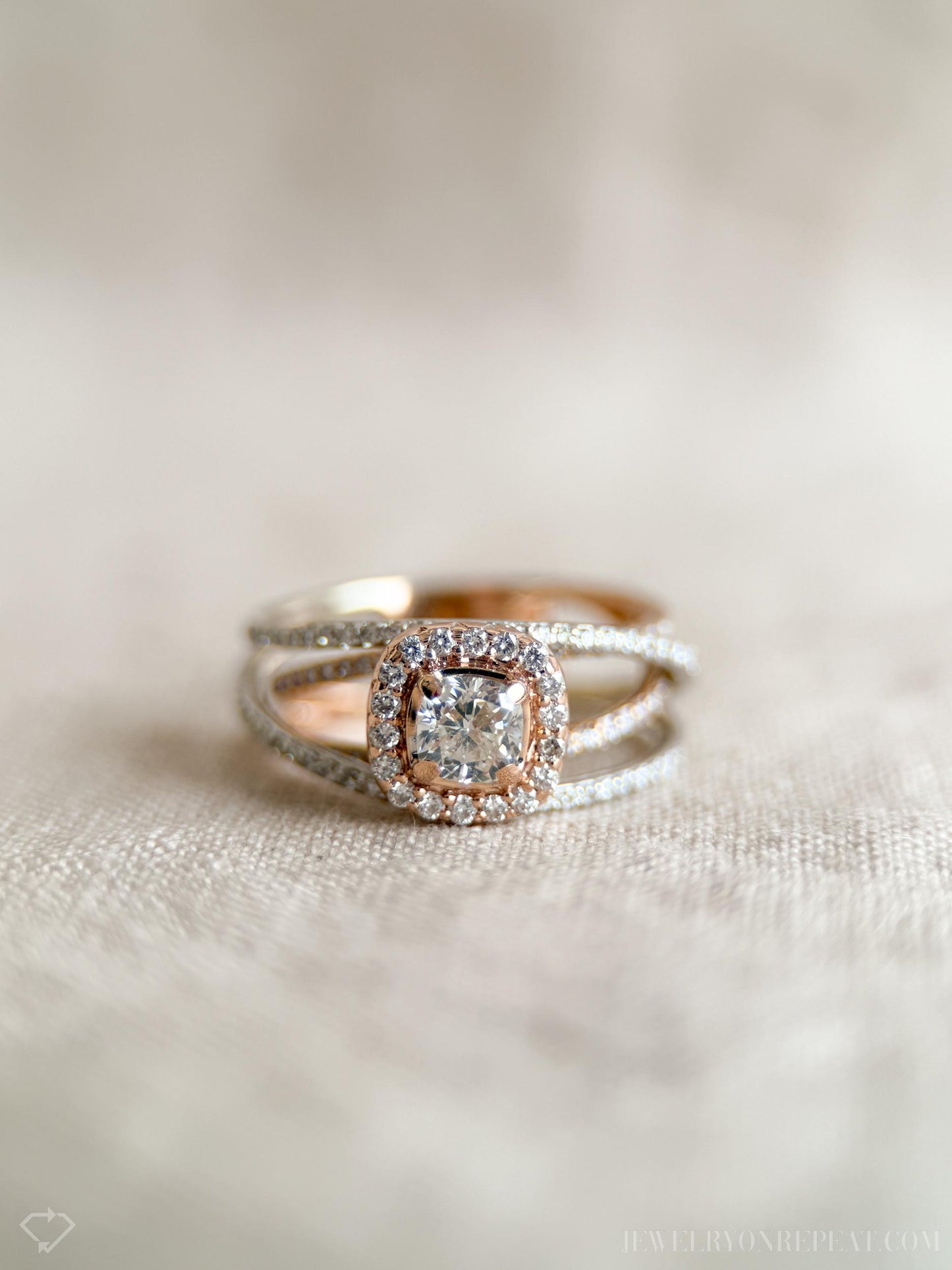 Vintage Diamond Halo Engagement Ring in 14k Rose and White Gold, Retro Jewelry from the 1990s - Timeless, Sustainable, @JewelryOnRepeat