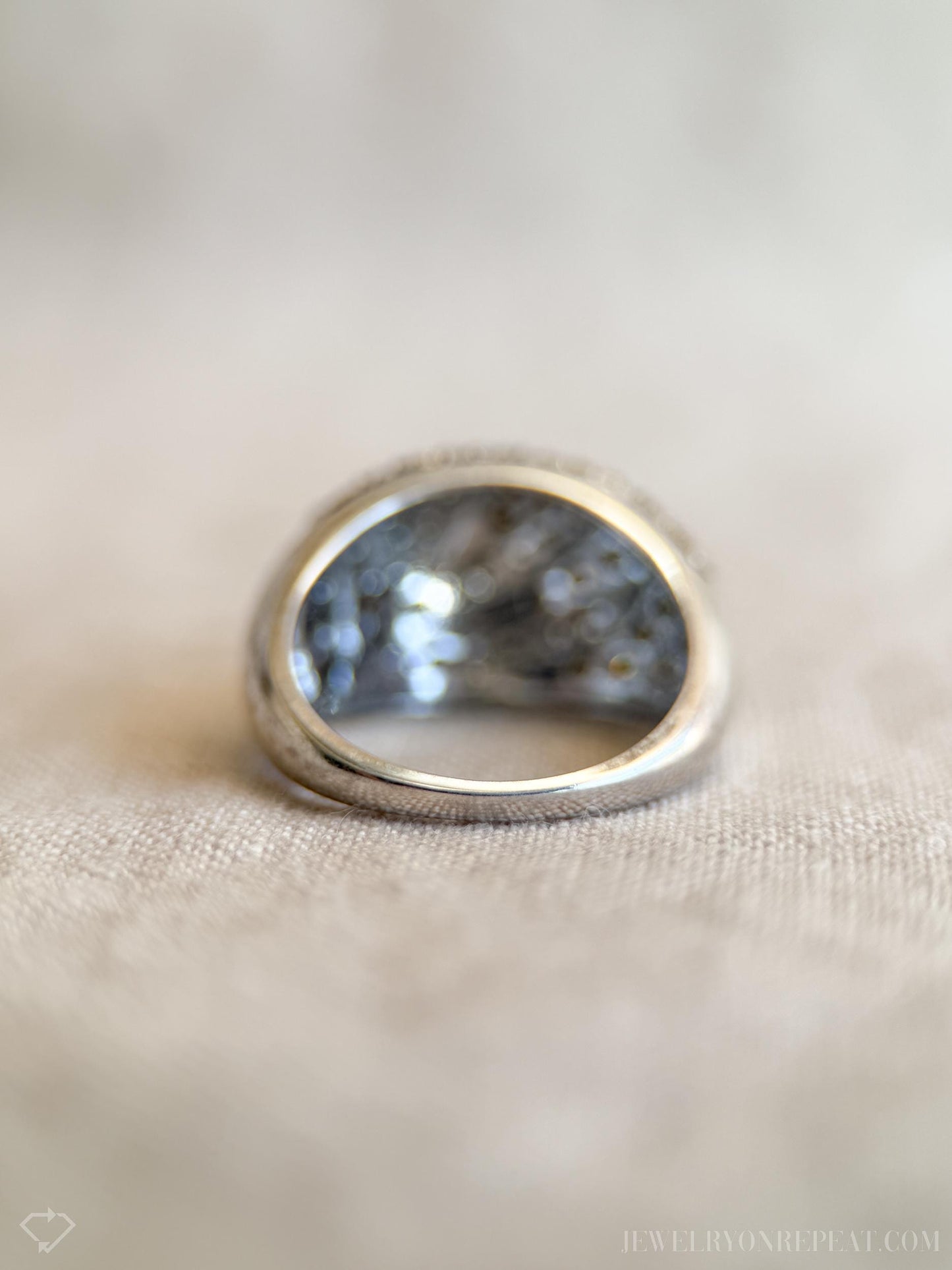 Vintage Pave Chocolate Diamond Floral Dome Ring in 10k White Gold, Antique Jewelry from the 1990s - Timeless, Sustainable, @JewelryOnRepeat