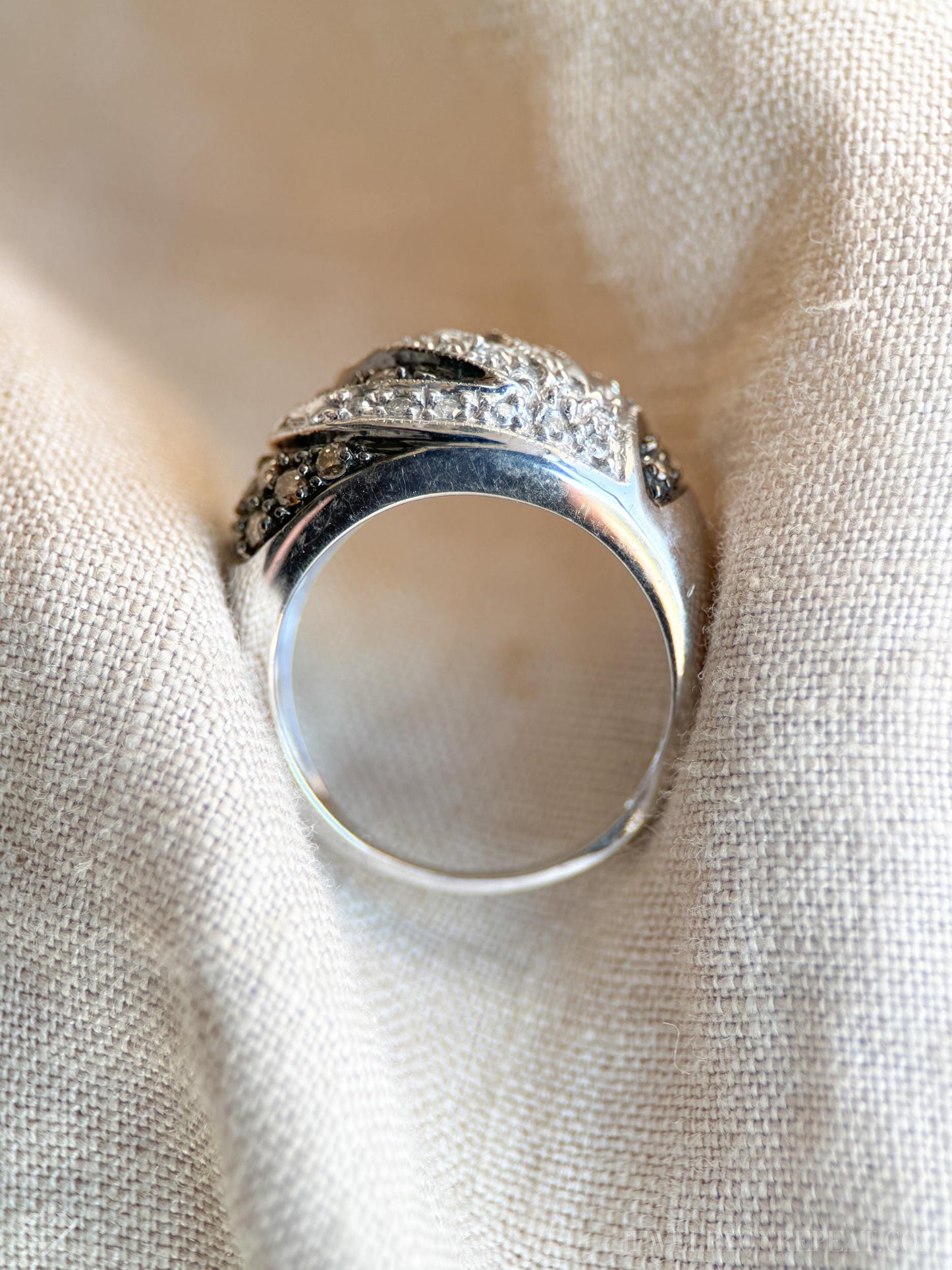 Vintage Pave Chocolate Diamond Floral Dome Ring in 10k White Gold, Antique Jewelry from the 1990s - Timeless, Sustainable, @JewelryOnRepeat