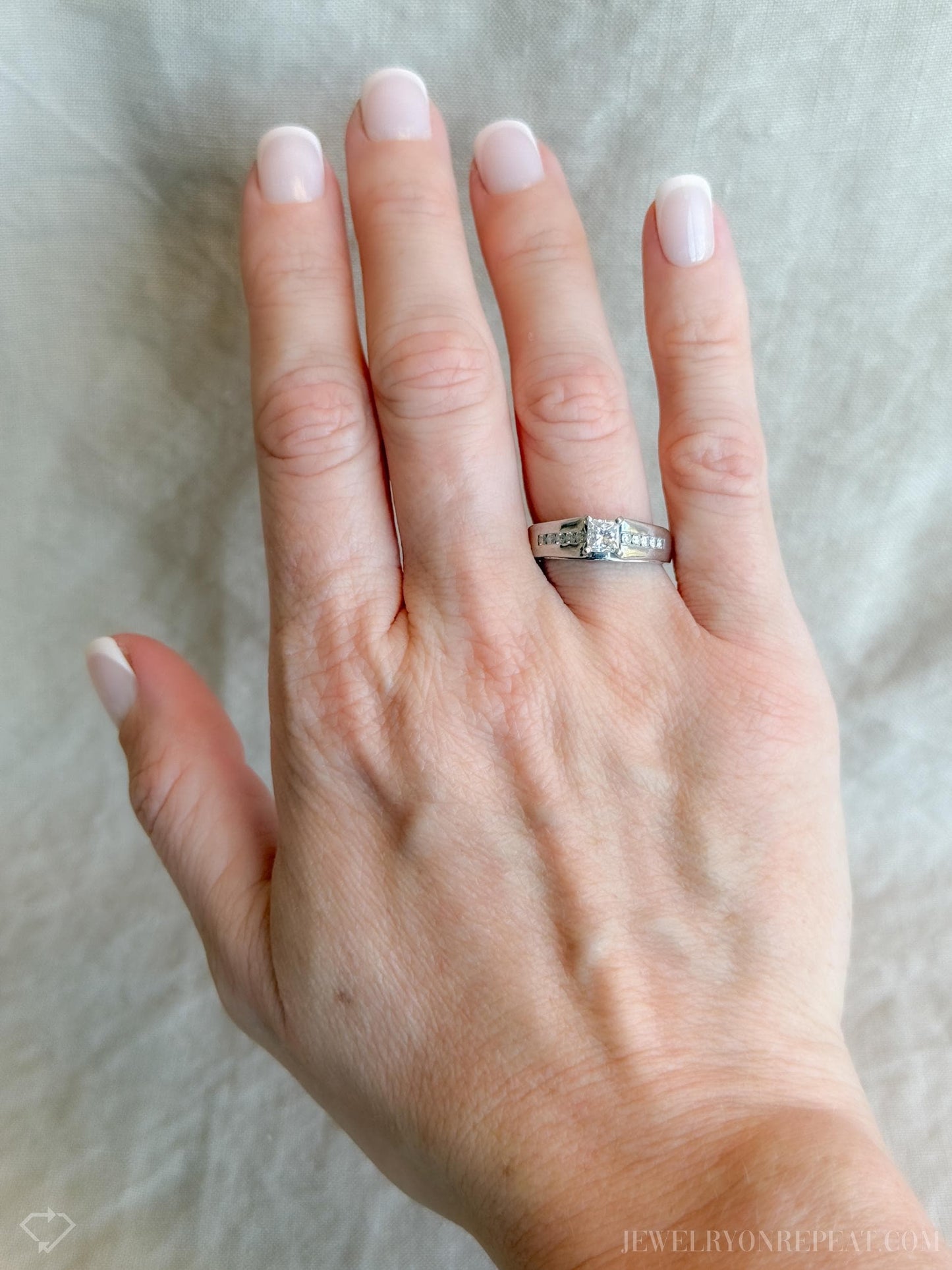 Vintage Diamond Princess Cut Channel Set Engagement Ring in 14k White Gold - Retro 1990s Jewelry - Timeless, Sustainable, @JewelryOnRepeat