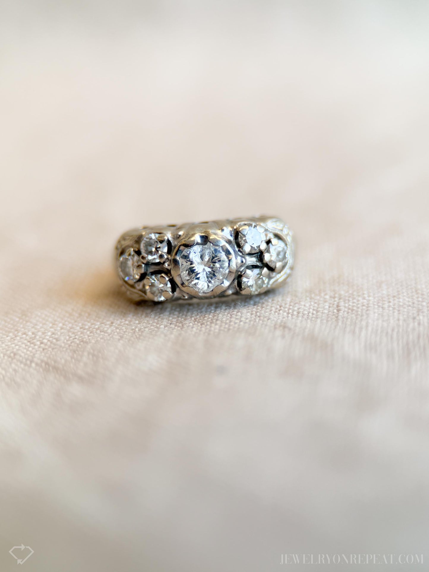 Vintage Art Deco Diamond Engagement Ring in 14k White Gold, Antique Jewelry from the 1950s - Timeless, Sustainable, @JewelryOnRepeat