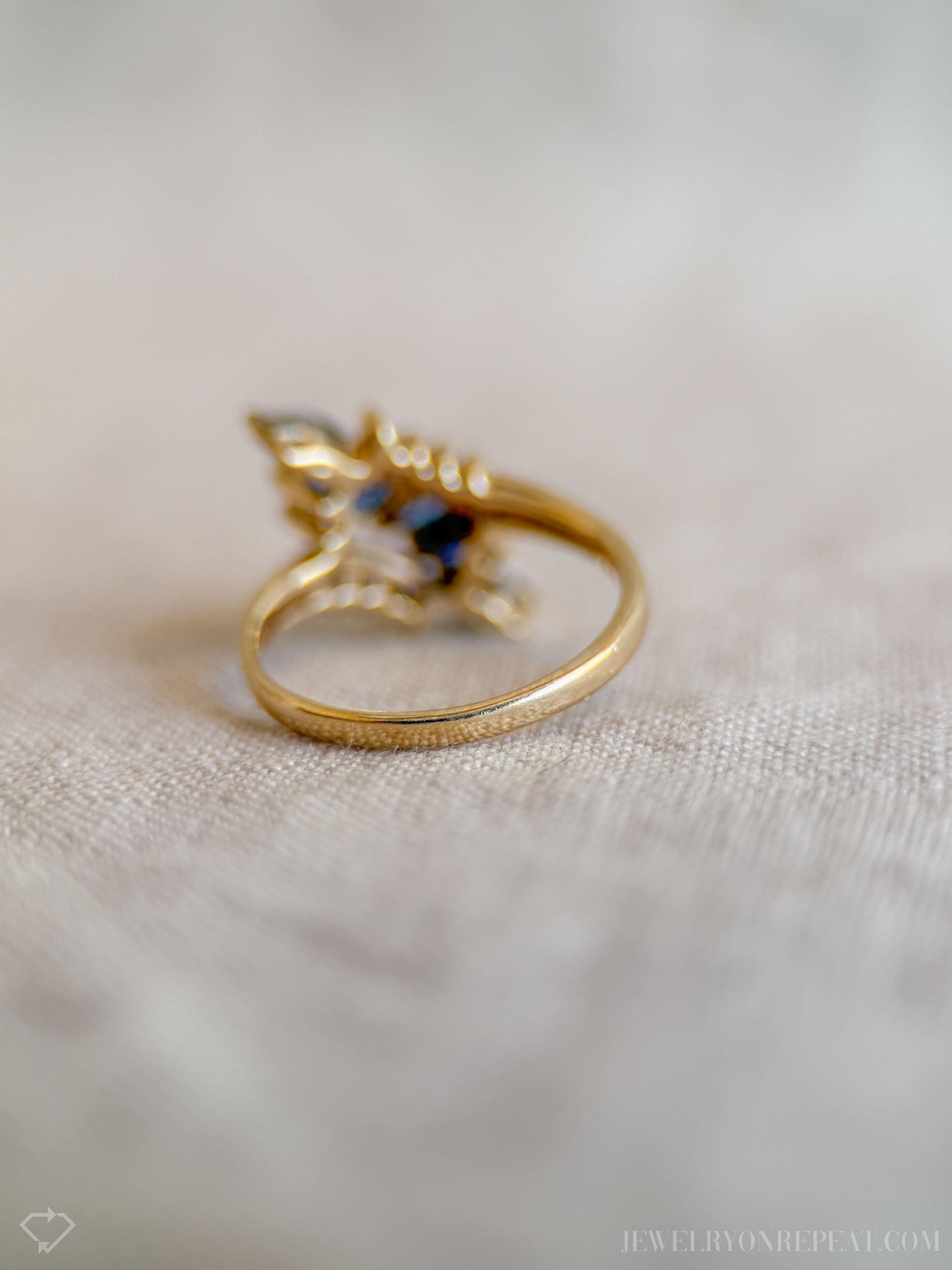 Vintage Blue Sapphire Marquise Cut Cluster Gemstone Ring in 14k Gold, Retro 1970s Jewelry - Timeless, Sustainable, @JewelryOnRepeat