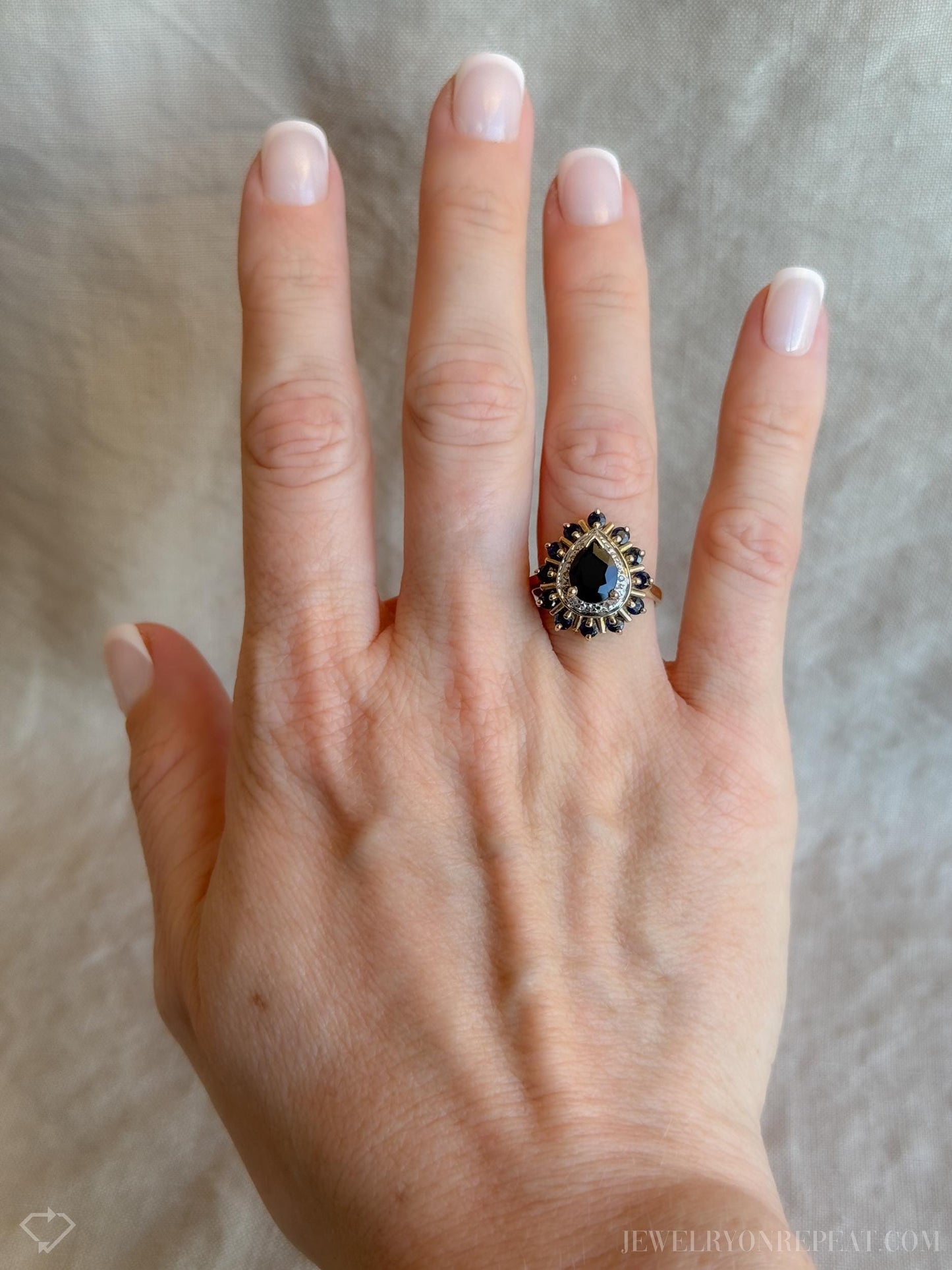 Vintage Pear Cut Sapphire and Diamond Ring in 10k Gold, Retro Jewelry from the 1990s - Timeless, Sustainable, @JewelryOnRepeat