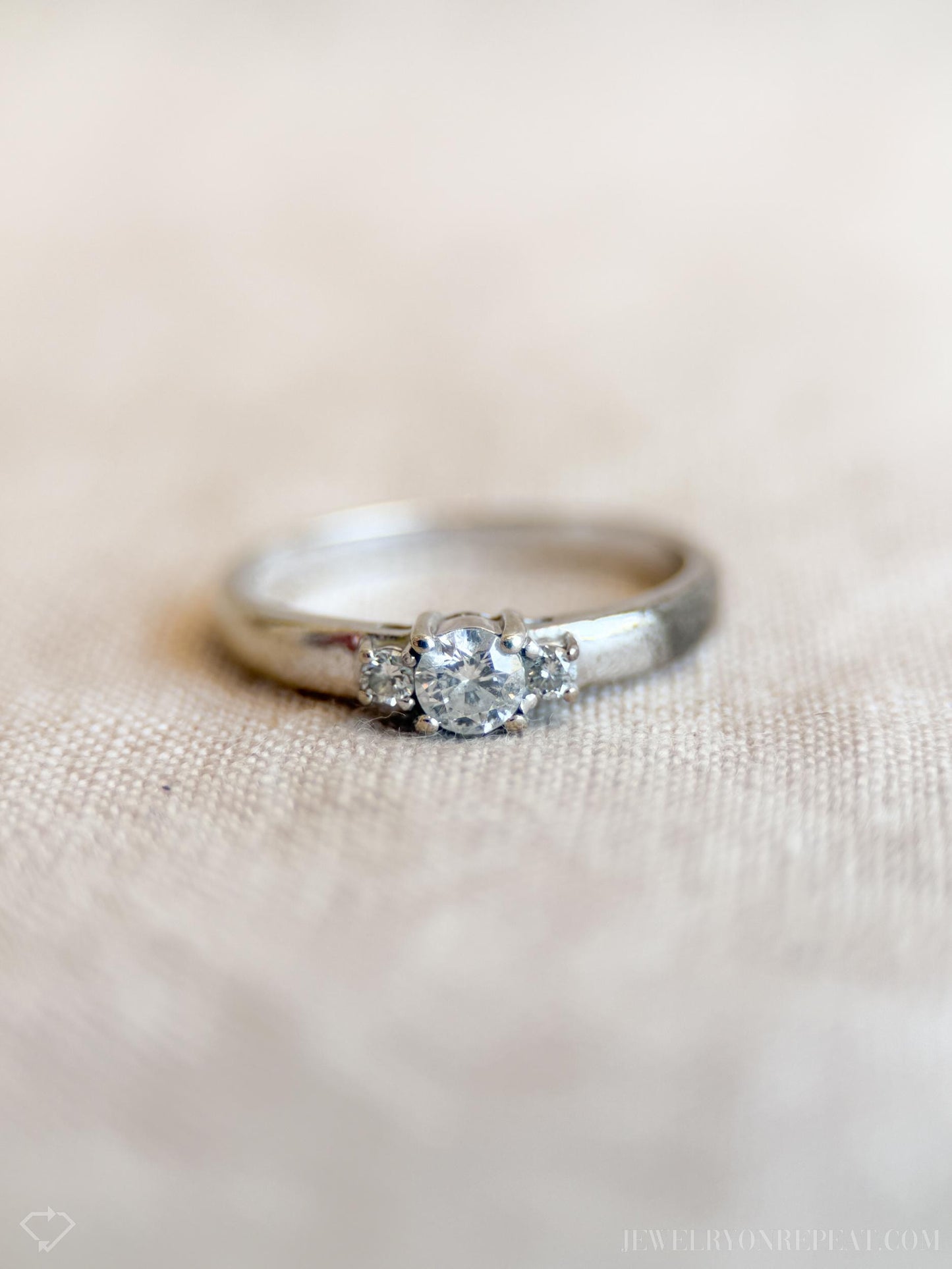 Vintage Three Stone Diamond Engagement Ring in 14k White Gold, Retro Jewelry from the 1990s - Timeless, Sustainable, @JewelryOnRepeat