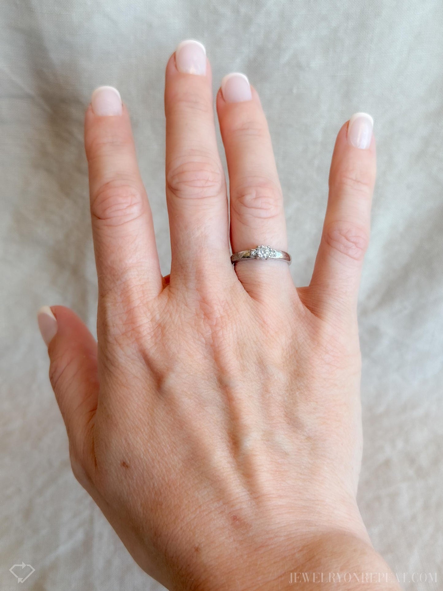 Vintage Three Stone Diamond Engagement Ring in 14k White Gold, Retro Jewelry from the 1990s - Timeless, Sustainable, @JewelryOnRepeat