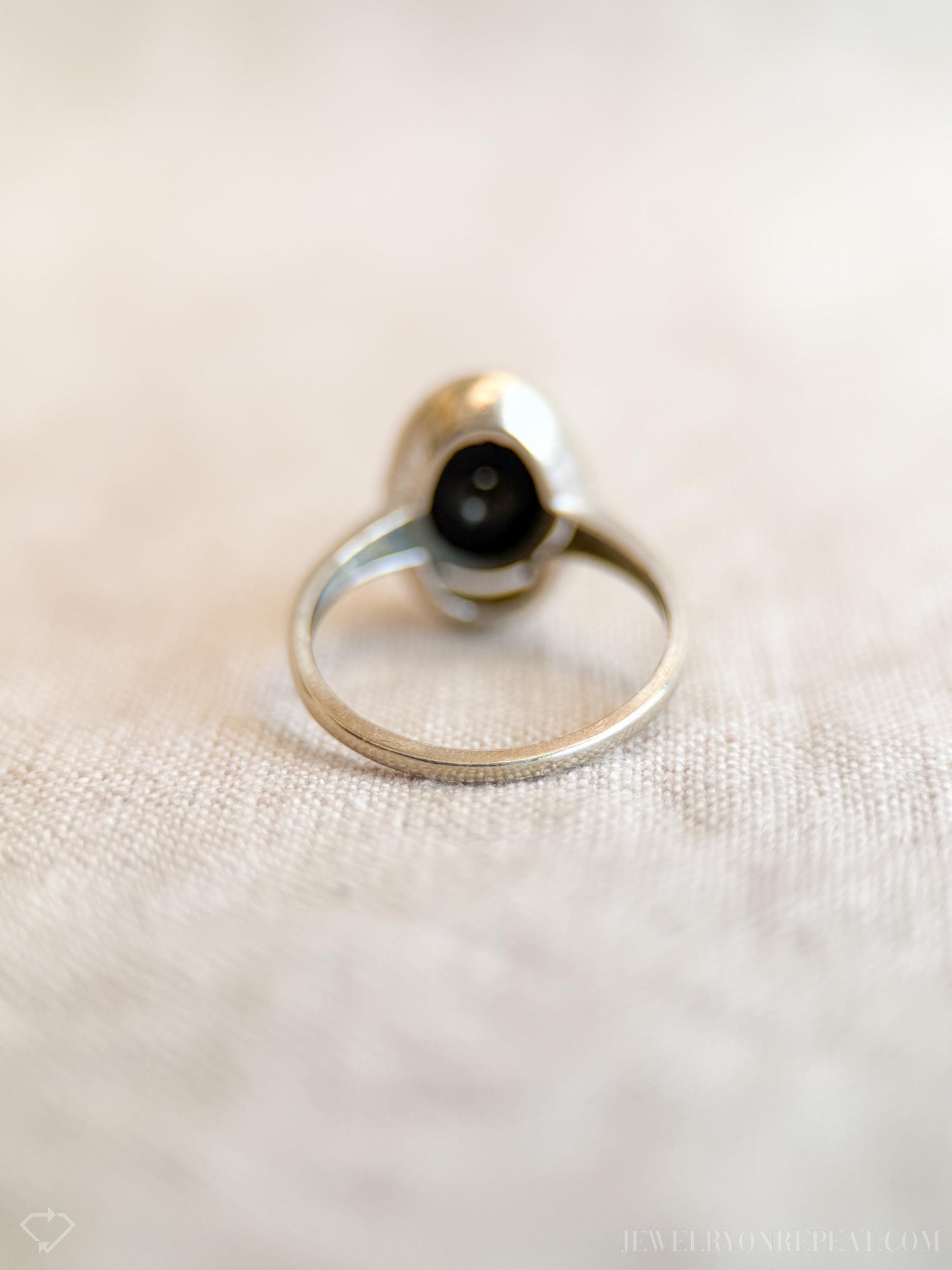 Vintage Onyx and Diamond Ring in 14k White Gold, Antique Jewelry from the 1940s - Timeless, Sustainable, @JewelryOnRepeat