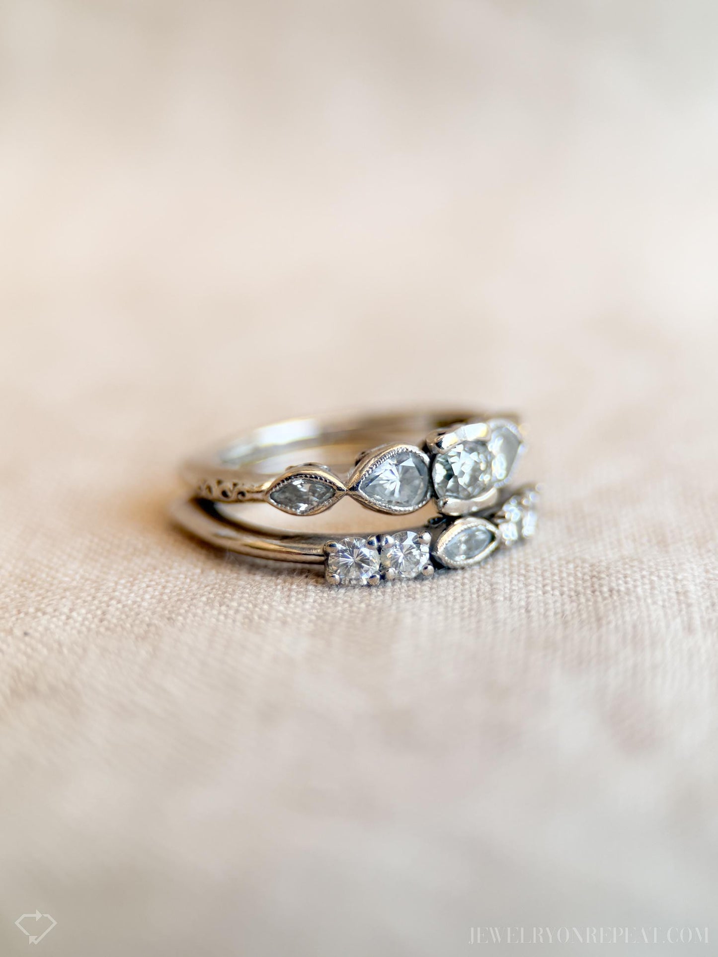 Vintage Diamond Filigree Bridal Set, Engagement Ring and Wedding Band in 14k White Gold - Timeless, Sustainable @JewelryOnRepeat