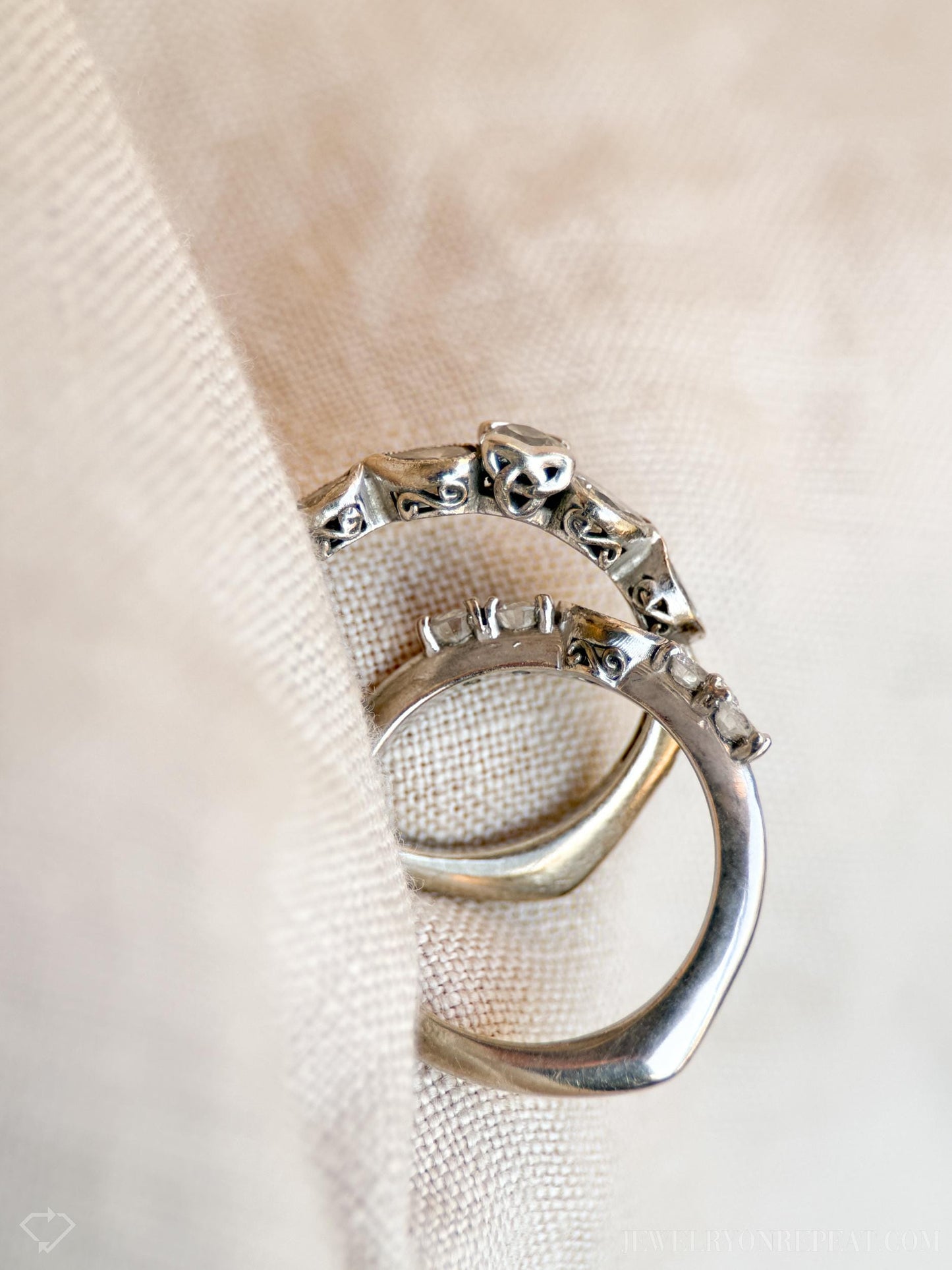 Vintage Diamond Filigree Bridal Set, Engagement Ring and Wedding Band in 14k White Gold - Timeless, Sustainable @JewelryOnRepeat