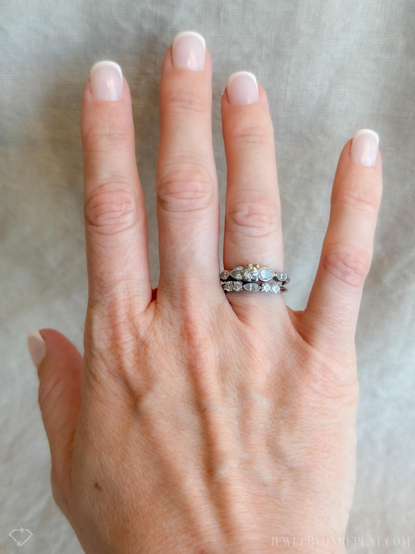 Vintage Diamond Filigree Bridal Set, Engagement Ring and Wedding Band in 14k White Gold - Timeless, Sustainable @JewelryOnRepeat