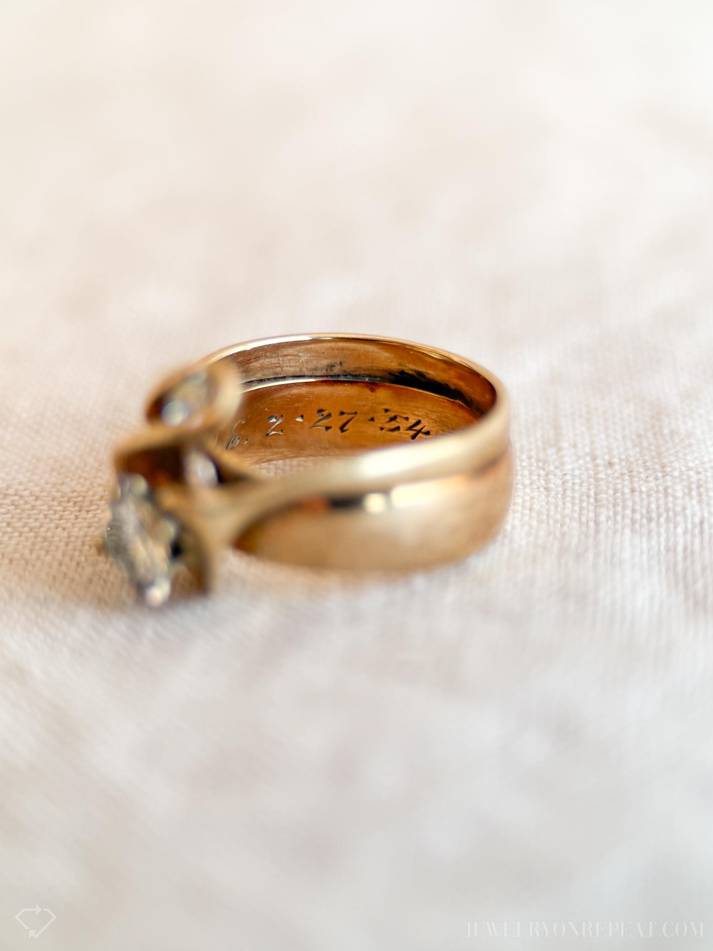 Vintage Diamond Bridal Set Freeform Engagement Ring and Wedding Band in 14k Gold, Antique 1930s Jewelry - Timeless, @JewelryOnRepeat