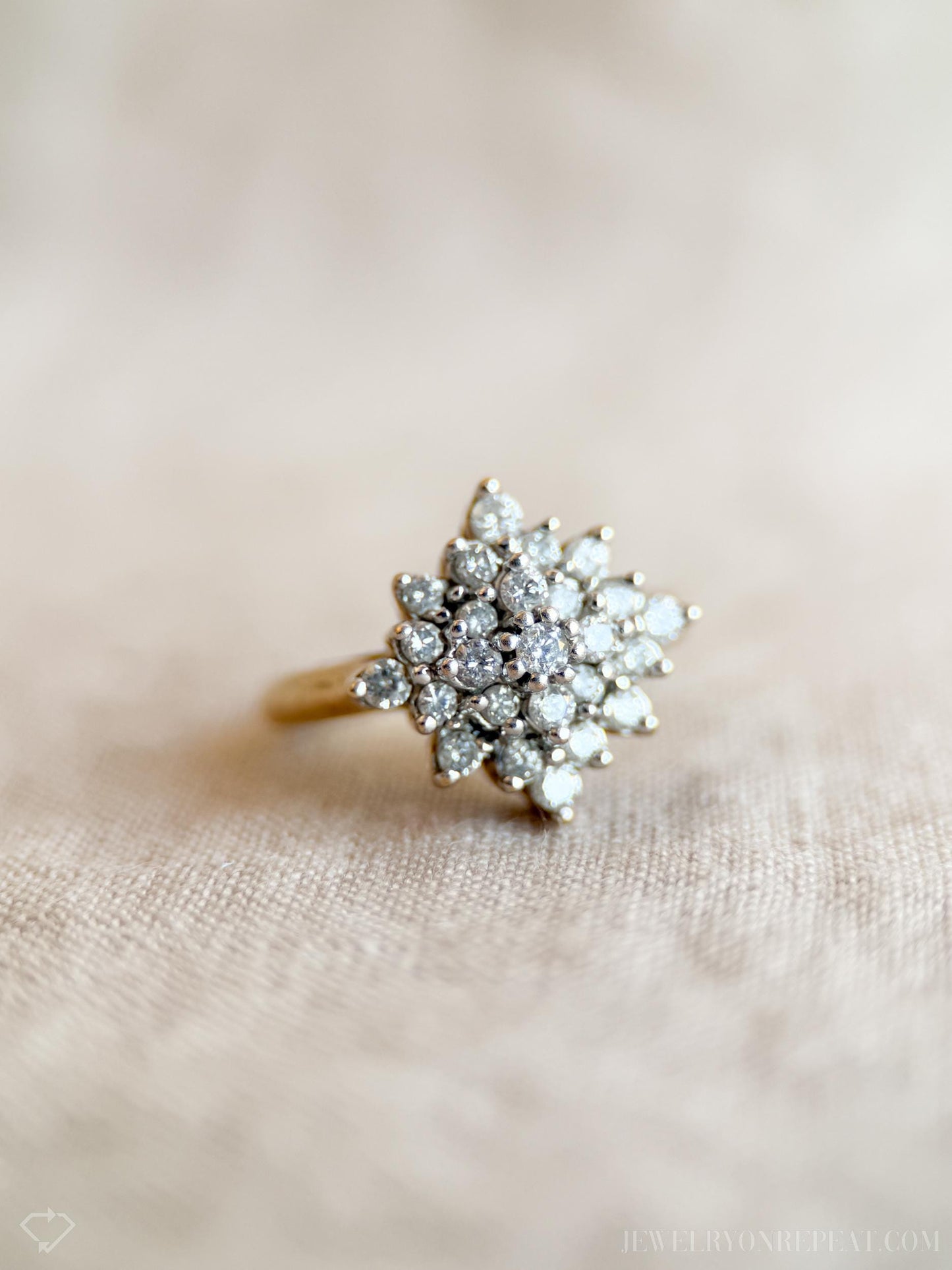 Vintage Diamond Cluster Ring in 14k Gold, Vintage Jewelry from the 1990s - Timeless, Sustainable, @JewelryOnRepeat