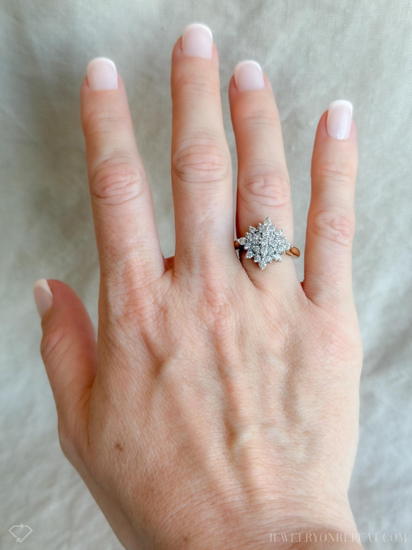 Vintage Diamond Cluster Ring in 14k Gold, Vintage Jewelry from the 1990s - Timeless, Sustainable, @JewelryOnRepeat