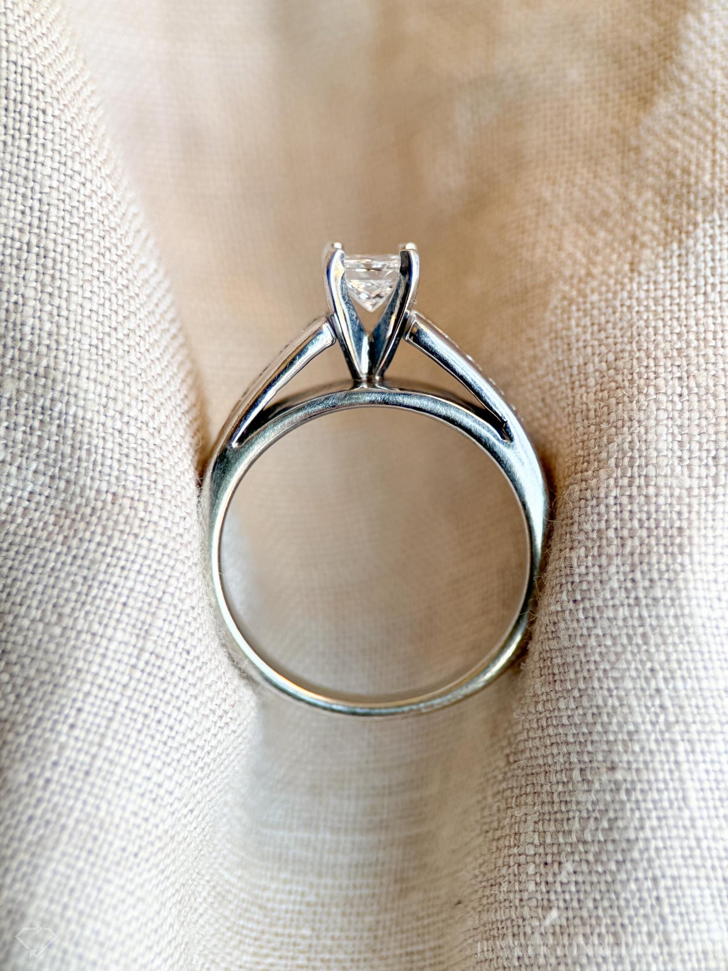Vintage Diamond Princess Cut Channel Set Engagement Ring in 14k White Gold - Retro 1990s Jewelry - Timeless, Sustainable, @JewelryOnRepeat