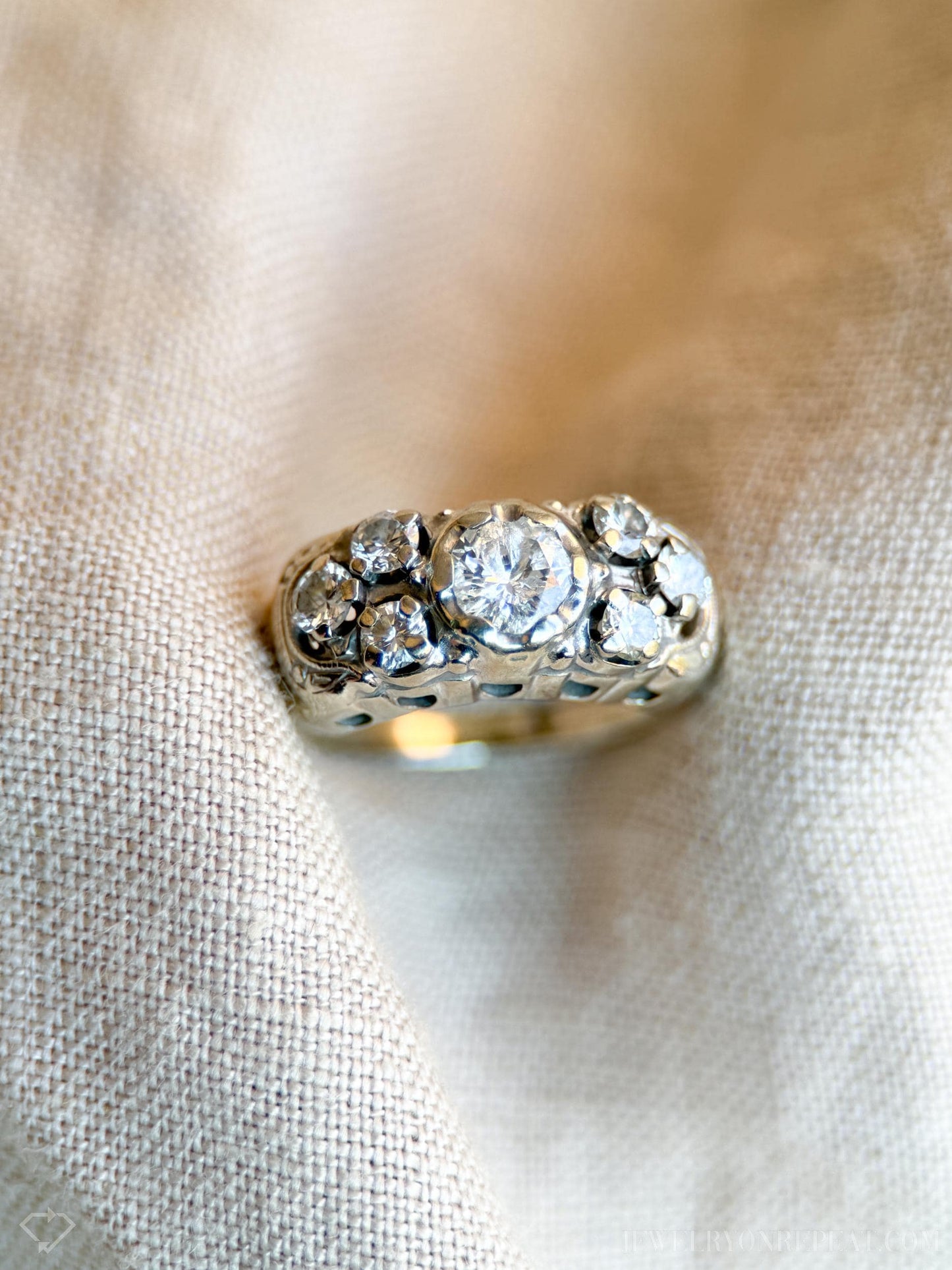 Vintage Art Deco Diamond Engagement Ring in 14k White Gold, Antique Jewelry from the 1950s - Timeless, Sustainable, @JewelryOnRepeat