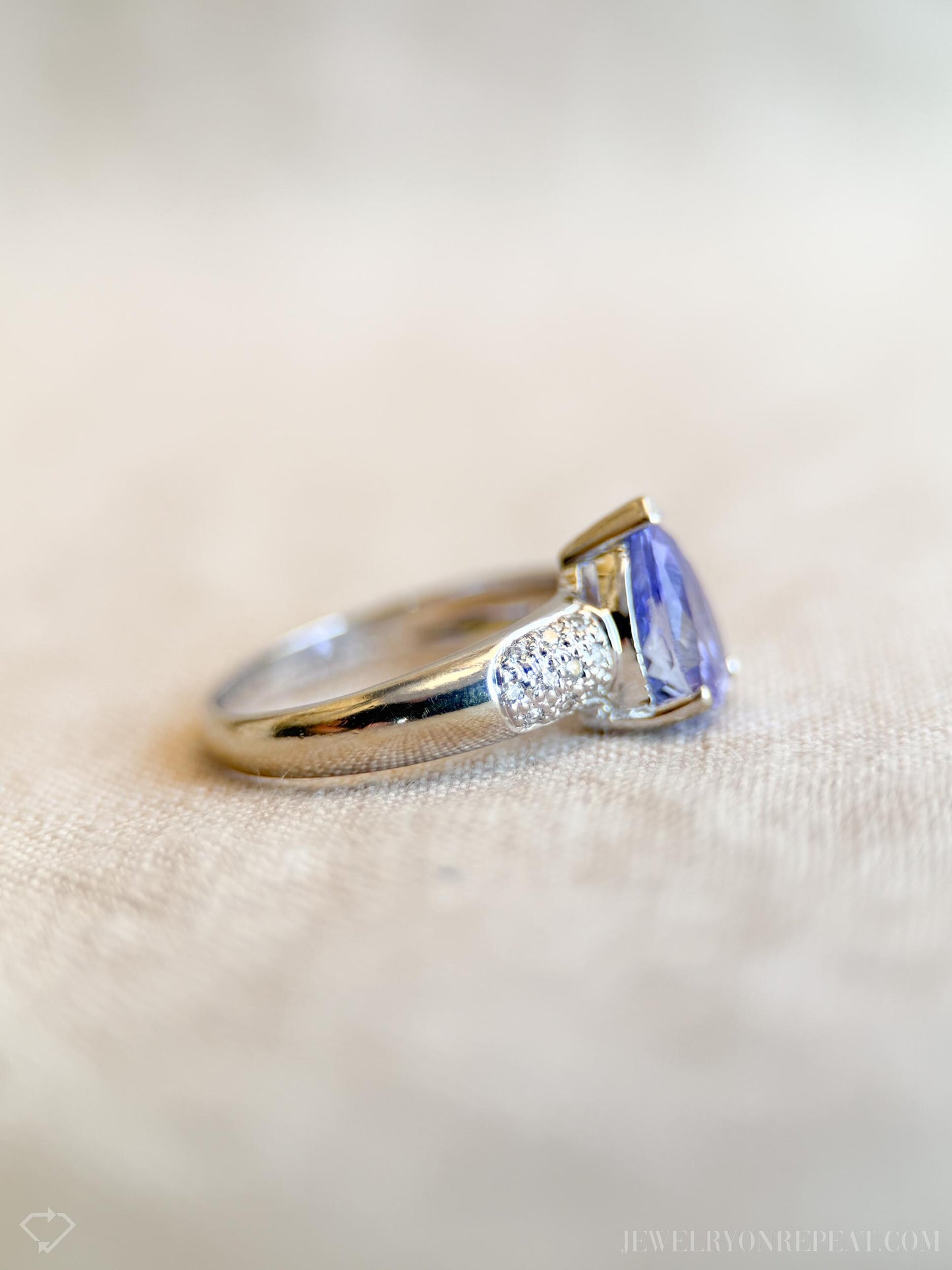 Vintage Tanzanite and Diamond Pave Gemstone Ring in 14k White Gold, Vintage Jewelry from the 1990s - Timeless, Sustainable, @JewelryOnRepeat