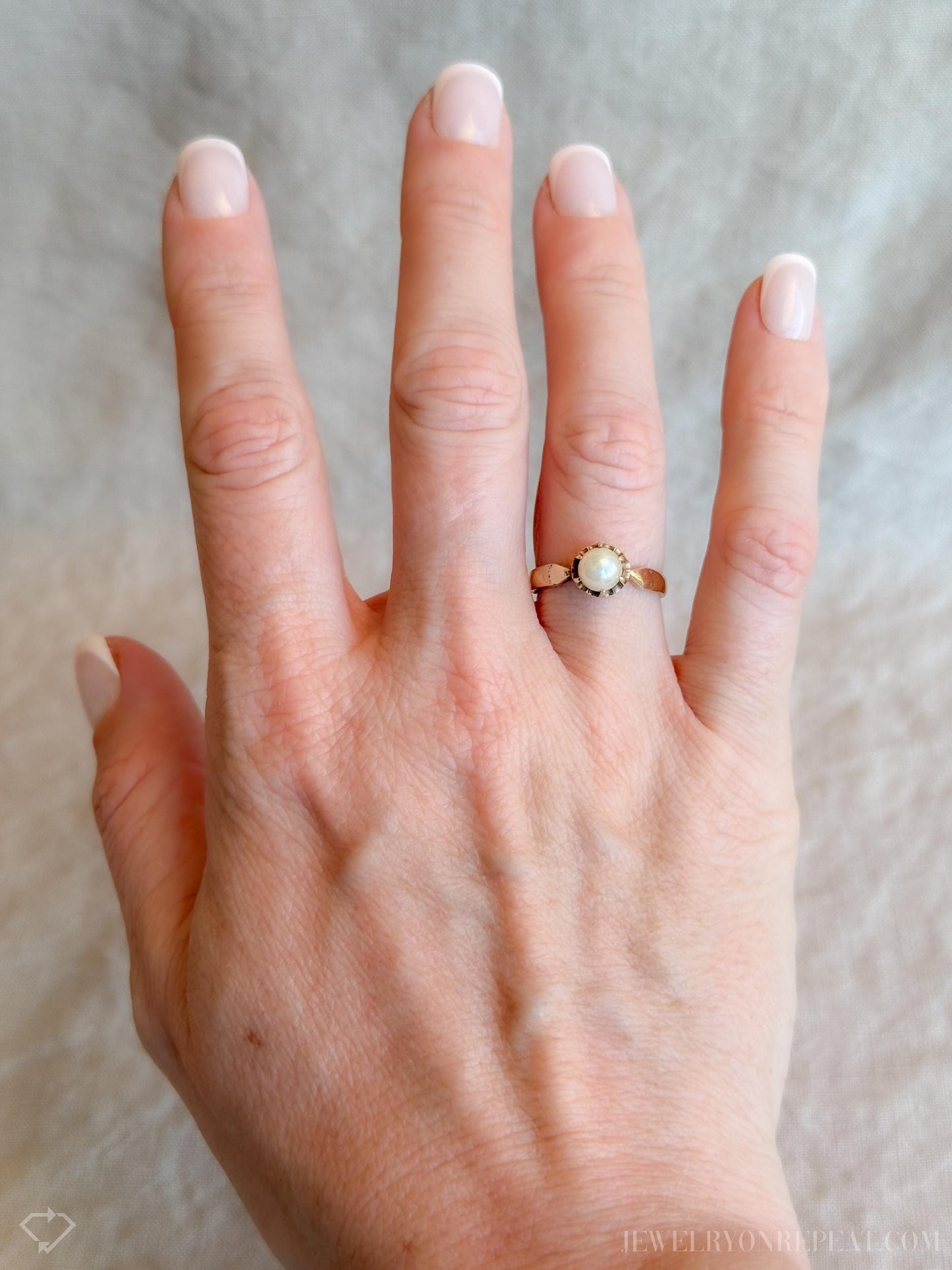 Vintage Pearl Solitaire Engagement Ring in 14k Gold, Antique Jewelry from the 1950s- Timeless, Sustainable, @JewelryOnRepeat