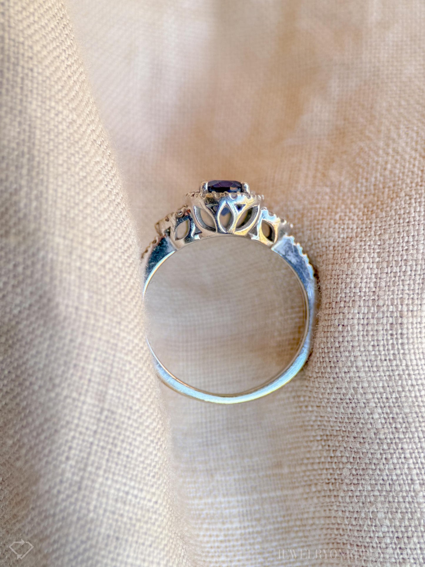 Vintage Oval Blue Sapphire Diamond Halo Ring in 10k White Gold, Retro Jewelry from the 1990s - Timeless, Sustainable, @JewelryOnRepeat