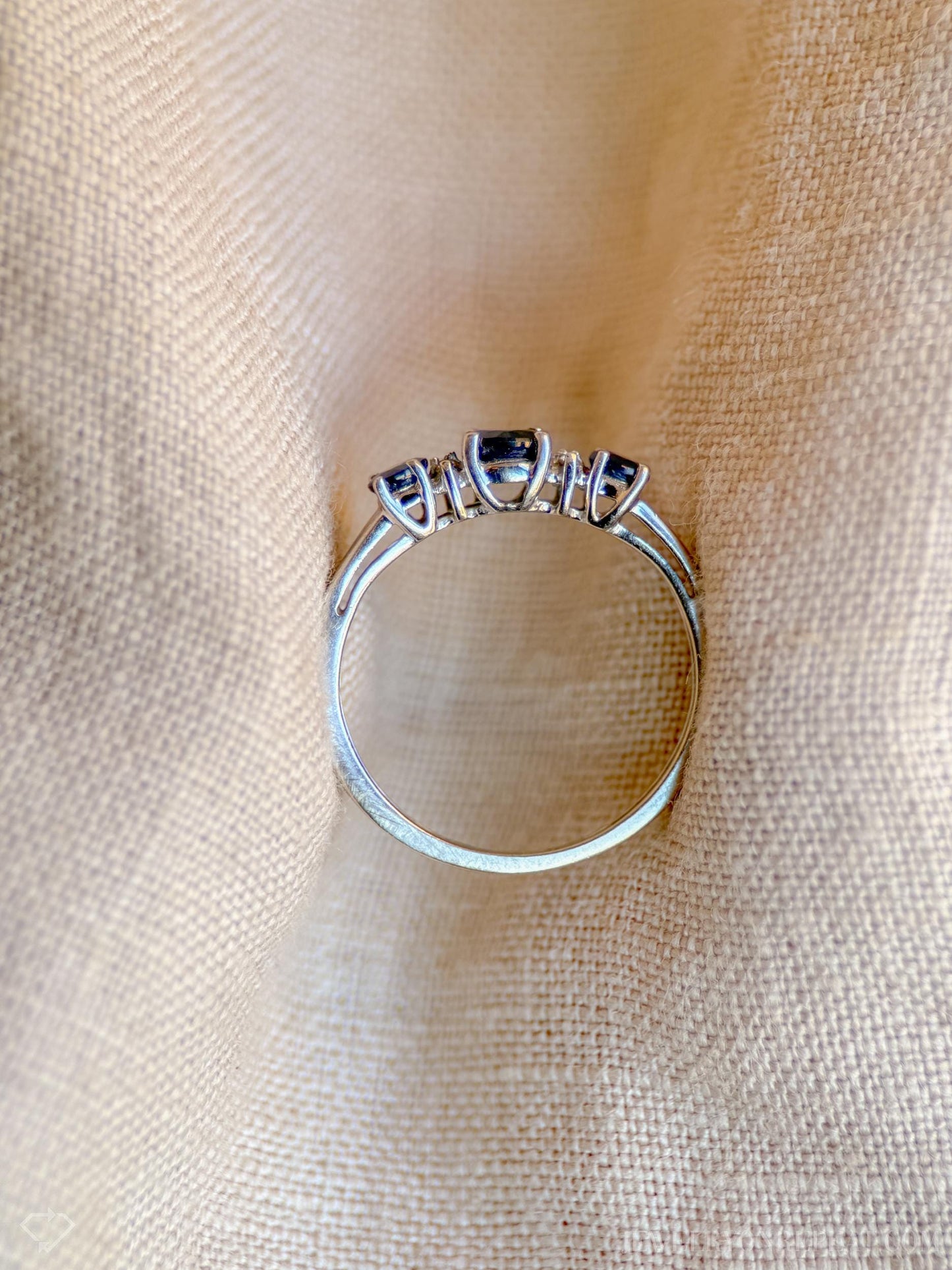 Vintage Three Stone Blue Sapphire Ring in 14k White Gold, Retro Jewelry from the 1990s - Timeless, Sustainable, @JewelryOnRepeat