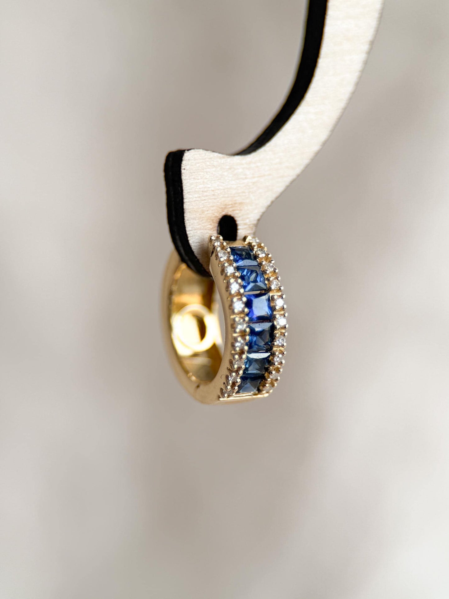 Vintage 1990s Sapphire Diamond Hoop Earrings - 14k Gold Retro Fine Jewelry for Women