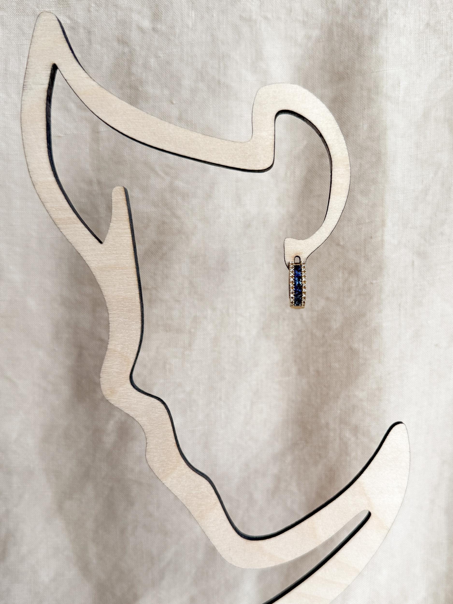 Vintage 1990s Sapphire Diamond Hoop Earrings - 14k Gold Retro Fine Jewelry for Women