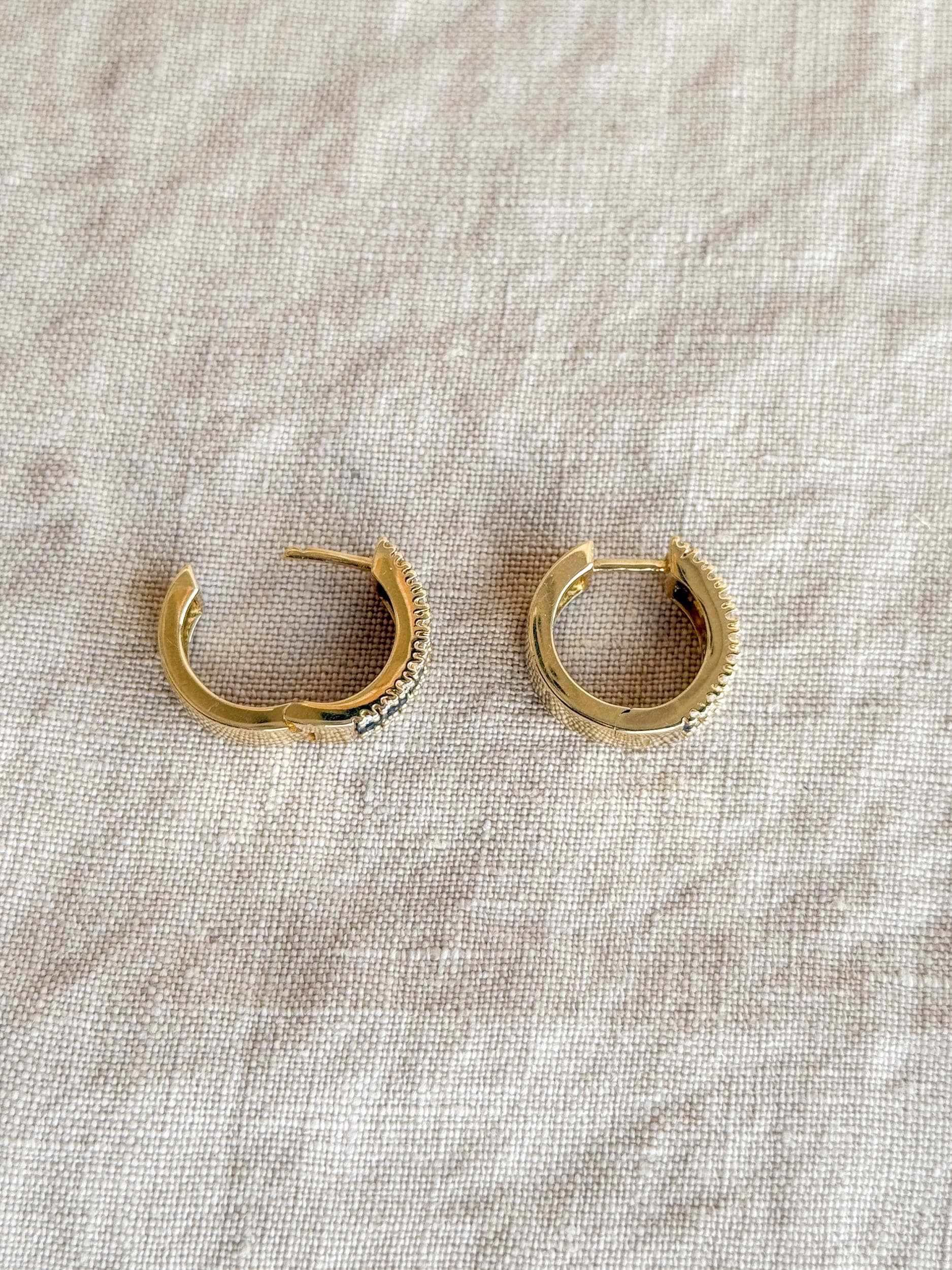 Vintage 1990s Sapphire Diamond Hoop Earrings - 14k Gold Retro Fine Jewelry for Women