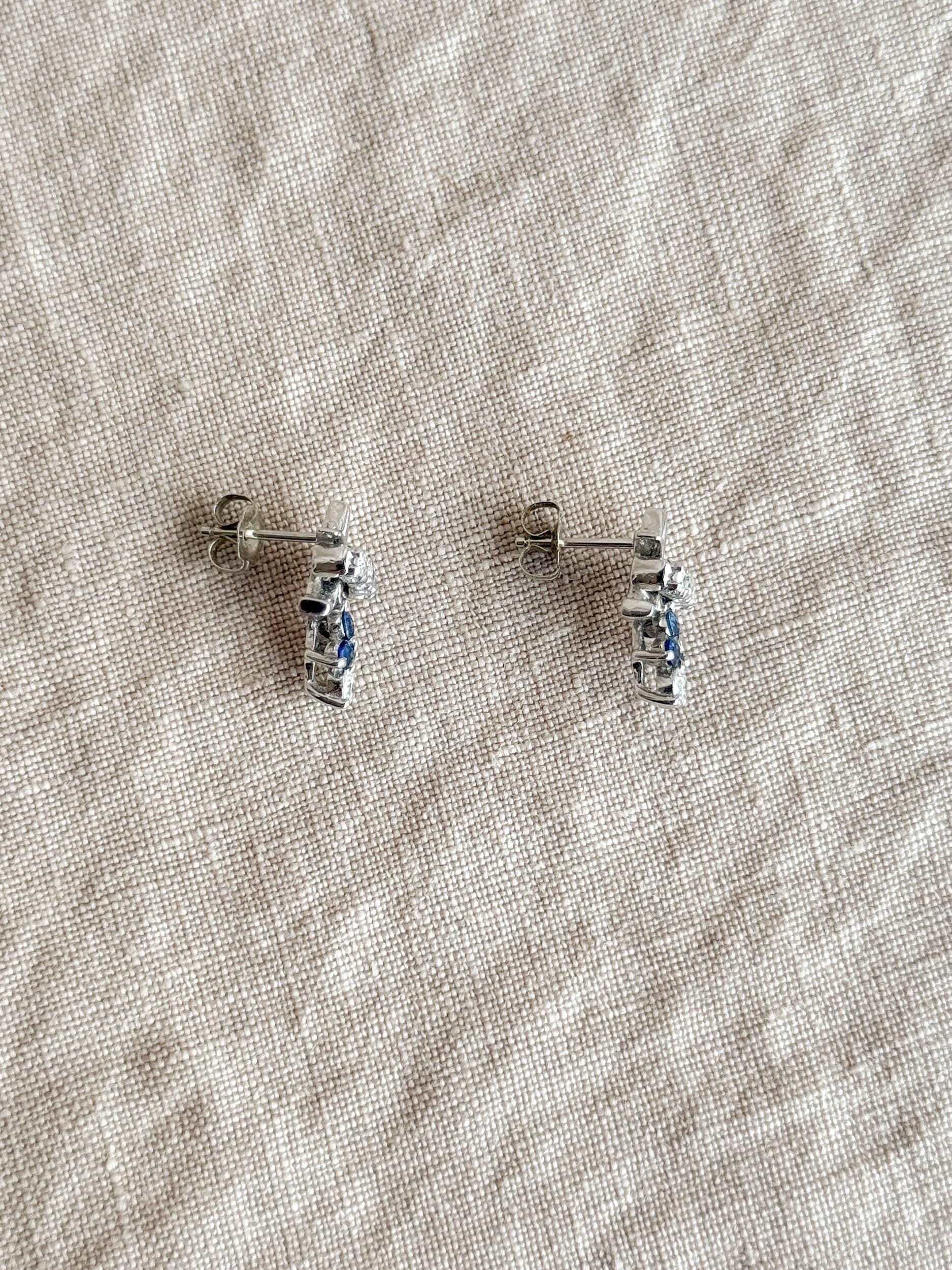 Vintage 1990s Fleur De Lis Earrings with Daimonds and Sapphires in 14k white gold