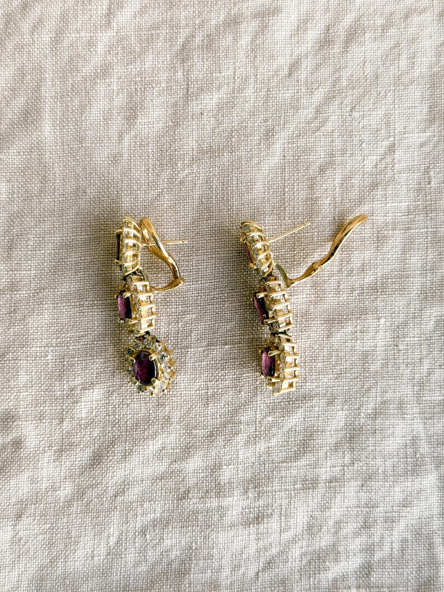 Elegant 1990s Ruby & Diamond Leverback Earrings: 14k Gold Retro Drop Design for Special Occasions