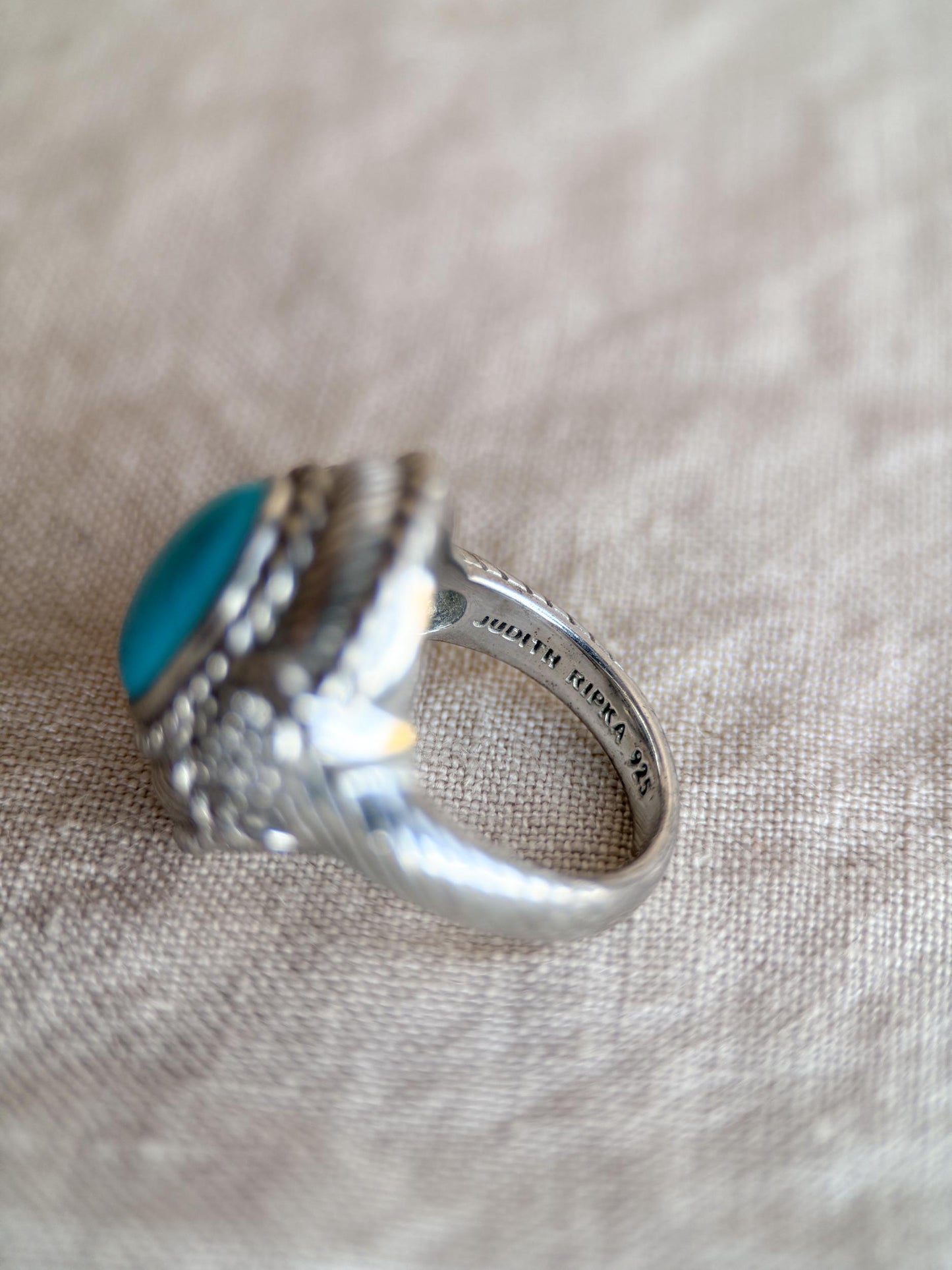 Vintage Judith Ripka Sterling Silver Turquoise Statement Ring - Cabachon Gemstone Elegant Cocktail Jewelry