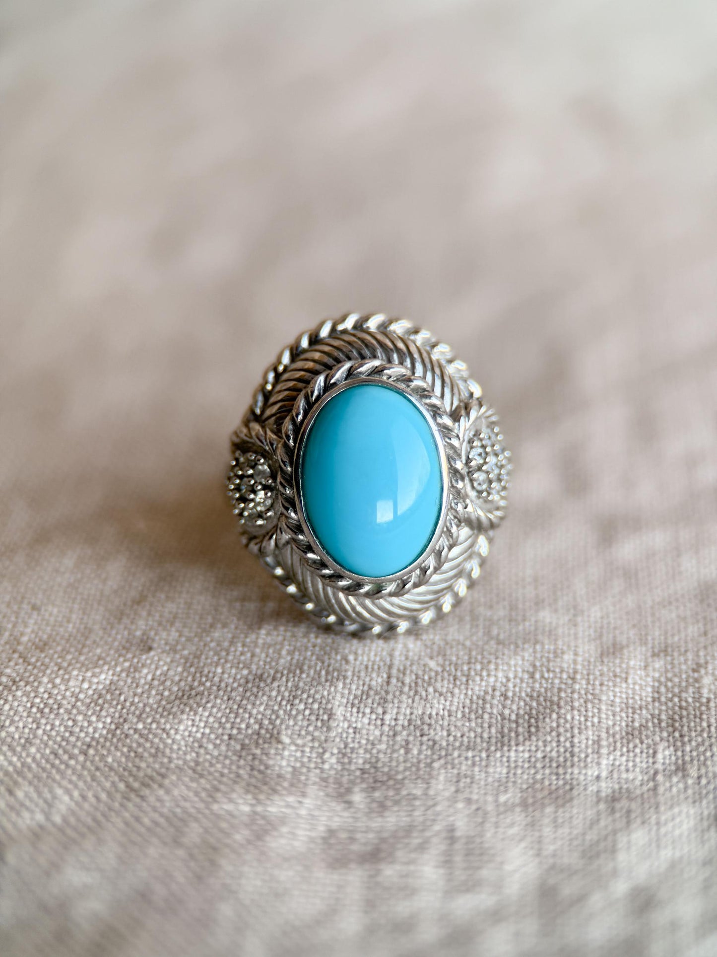 Vintage Judith Ripka Sterling Silver Turquoise Statement Ring - Cabachon Gemstone Elegant Cocktail Jewelry