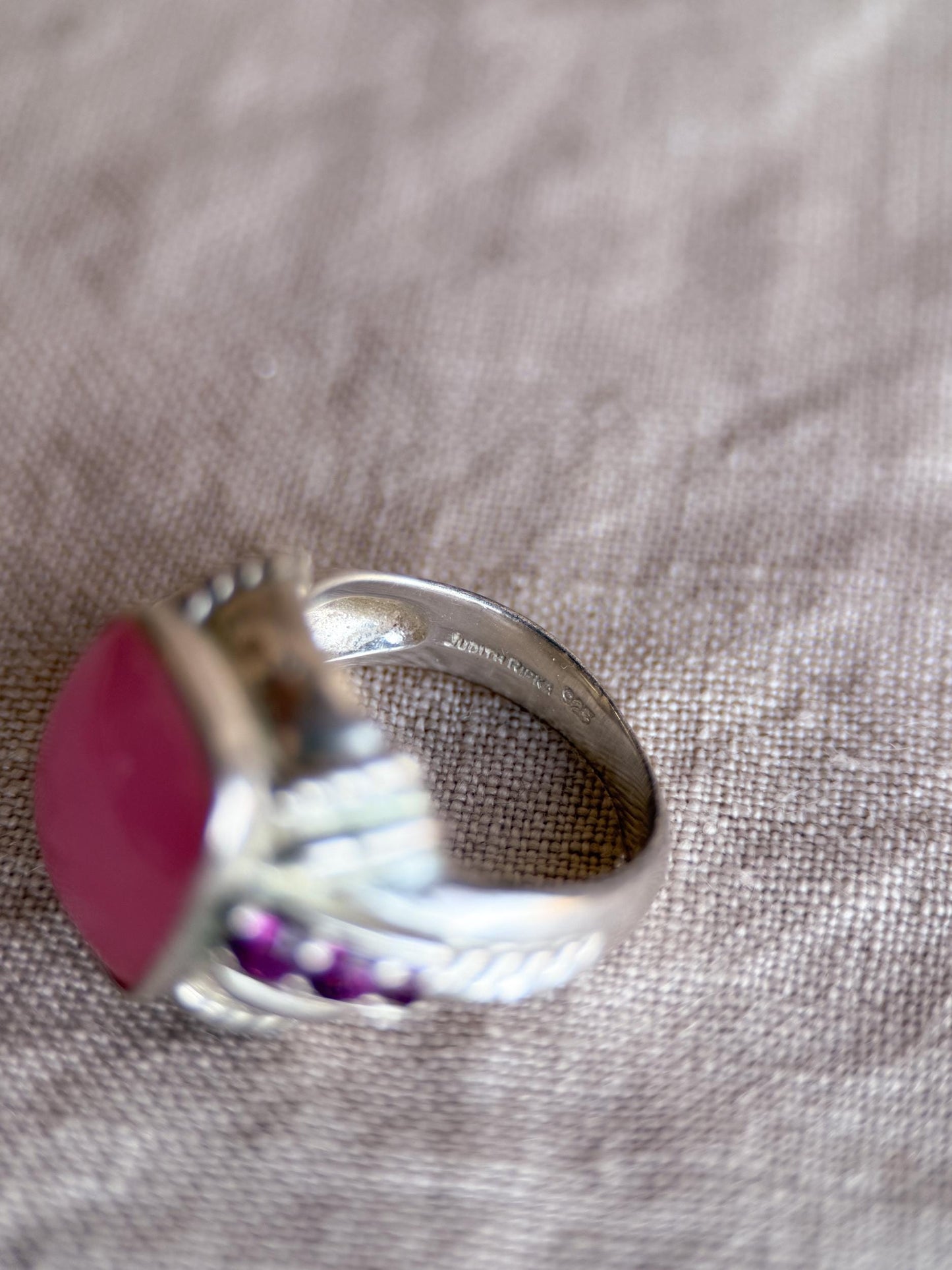 Vintage Judith Ripka Sterling Silver Pink Gemstone Statement Ring - Cabachon Gemstone Elegant Cocktail Jewelry