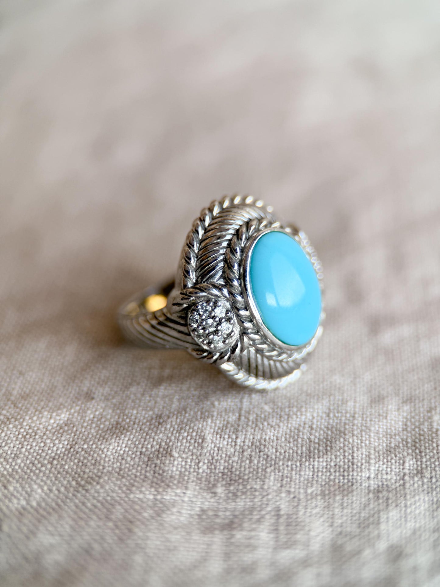 Vintage Judith Ripka Sterling Silver Turquoise Statement Ring - Cabachon Gemstone Elegant Cocktail Jewelry