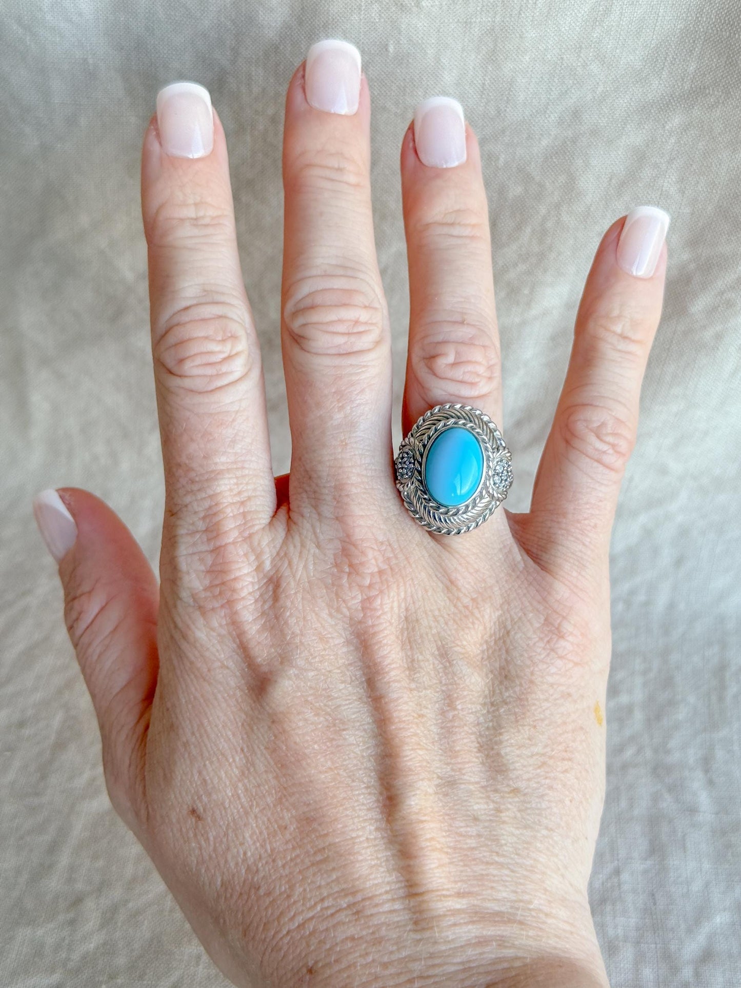 Vintage Judith Ripka Sterling Silver Turquoise Statement Ring - Cabachon Gemstone Elegant Cocktail Jewelry