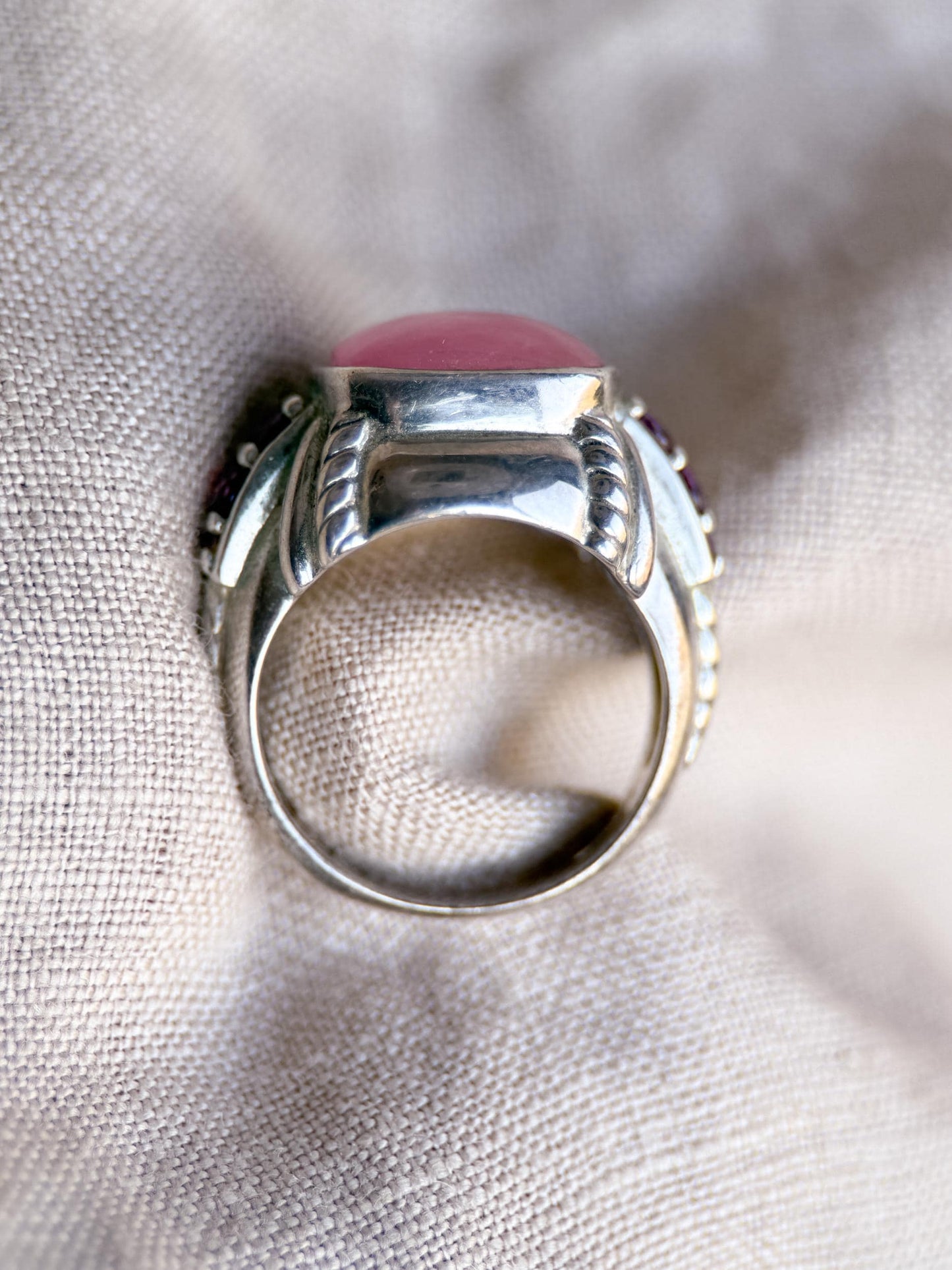 Vintage Judith Ripka Sterling Silver Pink Gemstone Statement Ring - Cabachon Gemstone Elegant Cocktail Jewelry