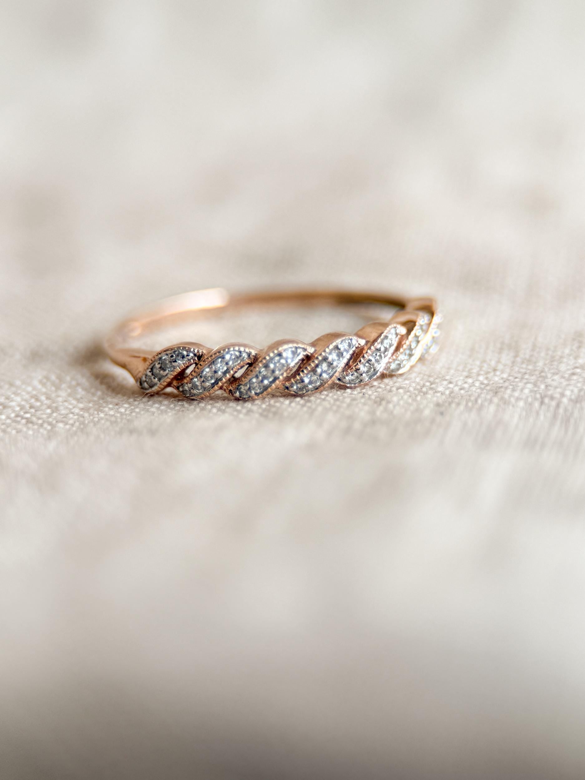 Vintage Diamond Wedding Band: 14k Rose Gold Ring, Retro 2000s