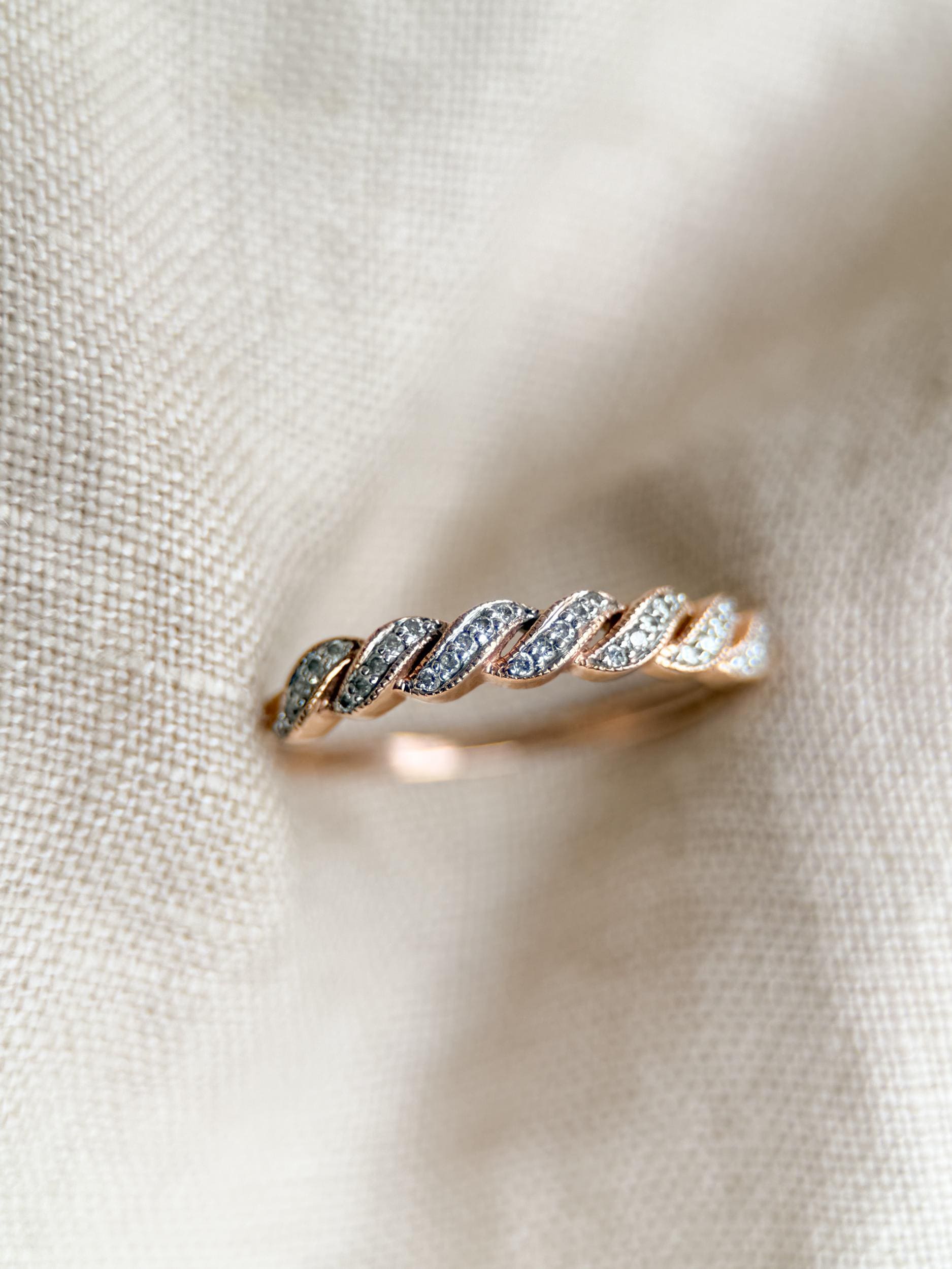 Vintage Diamond Wedding Band: 14k Rose Gold Ring, Retro 2000s